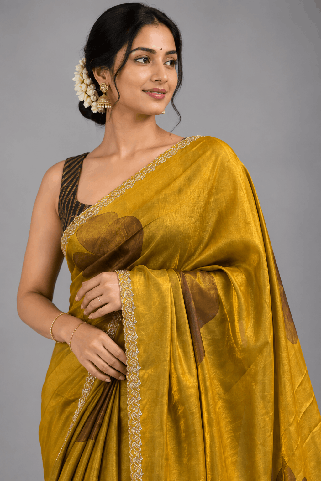 Gold Glass Tissue Party Wear Saree 109