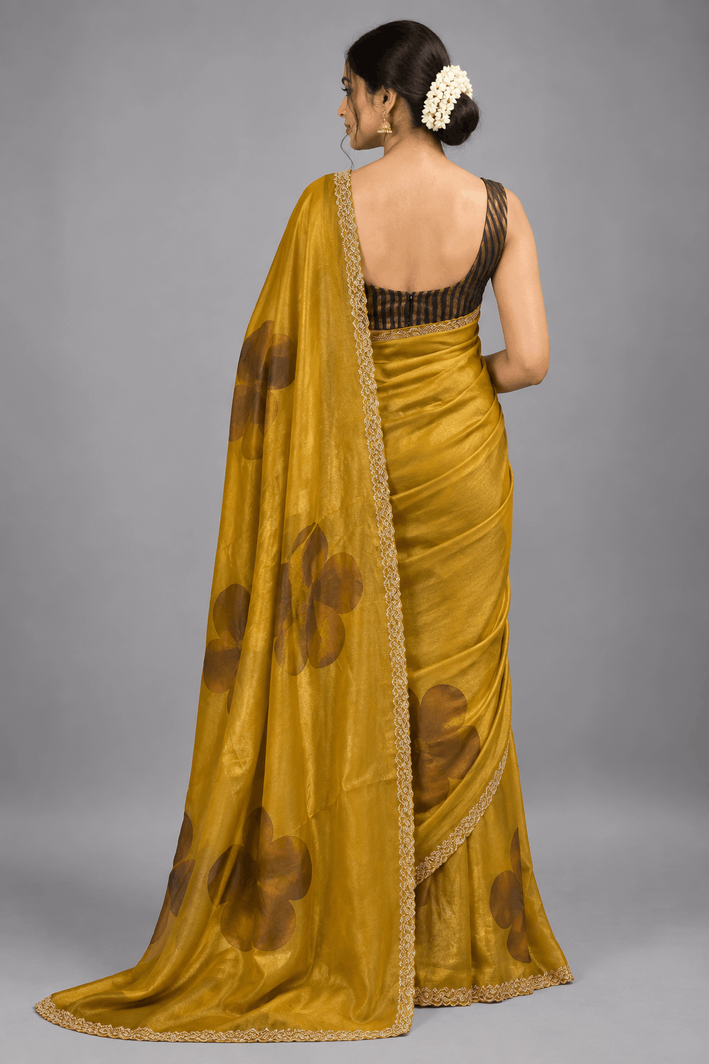 Gold Glass Tissue Party Wear Saree 109