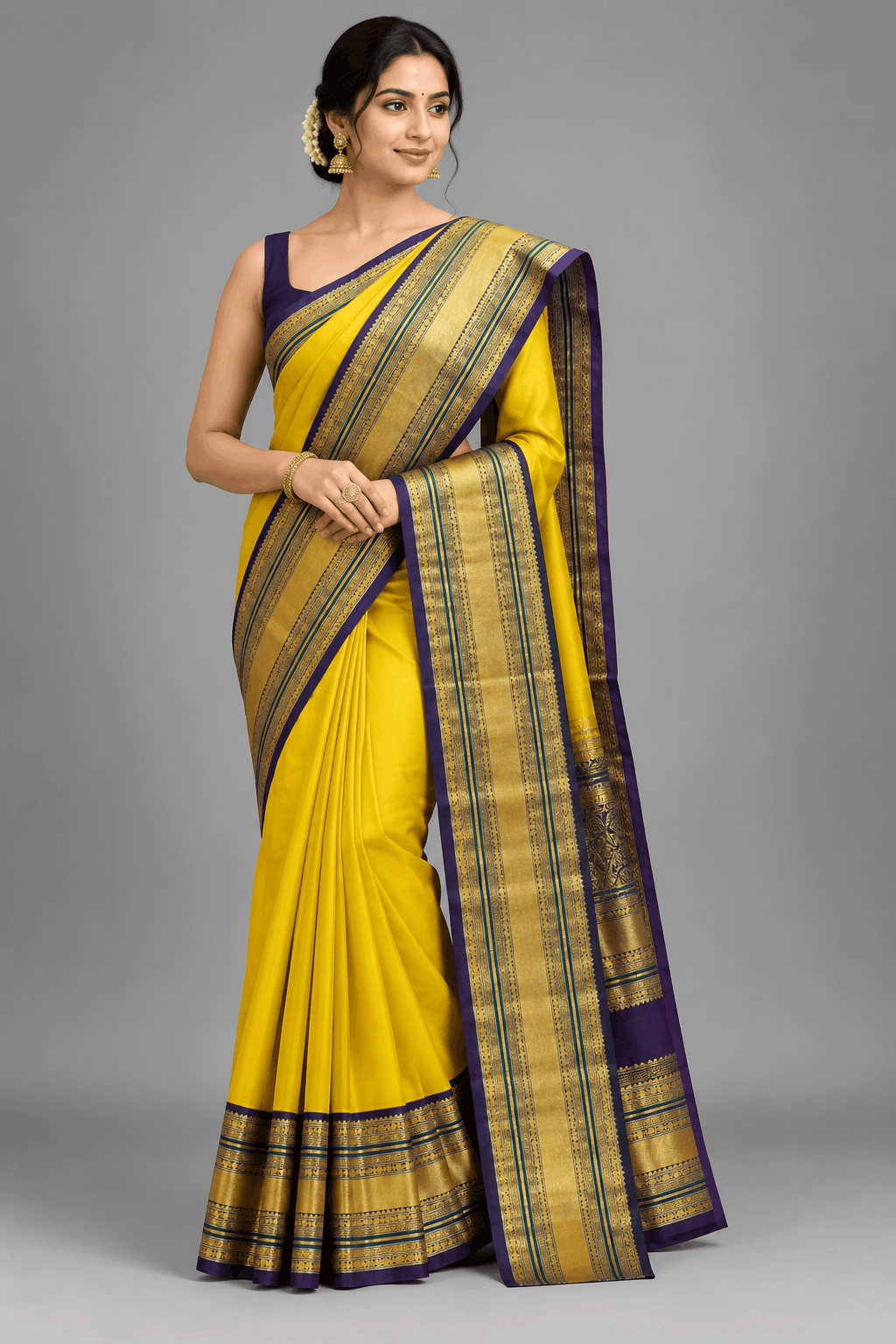 Yellow Pure Kanchi Silk Saree 109