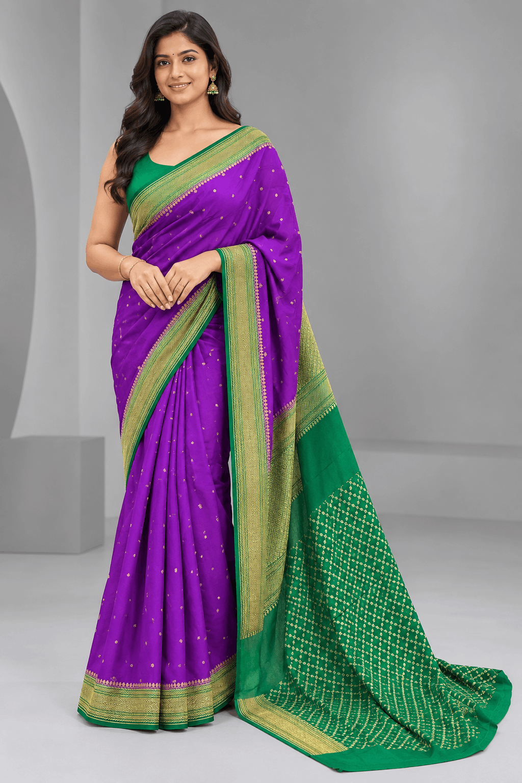 Purple Benarasi Pure Crepe Saree 109