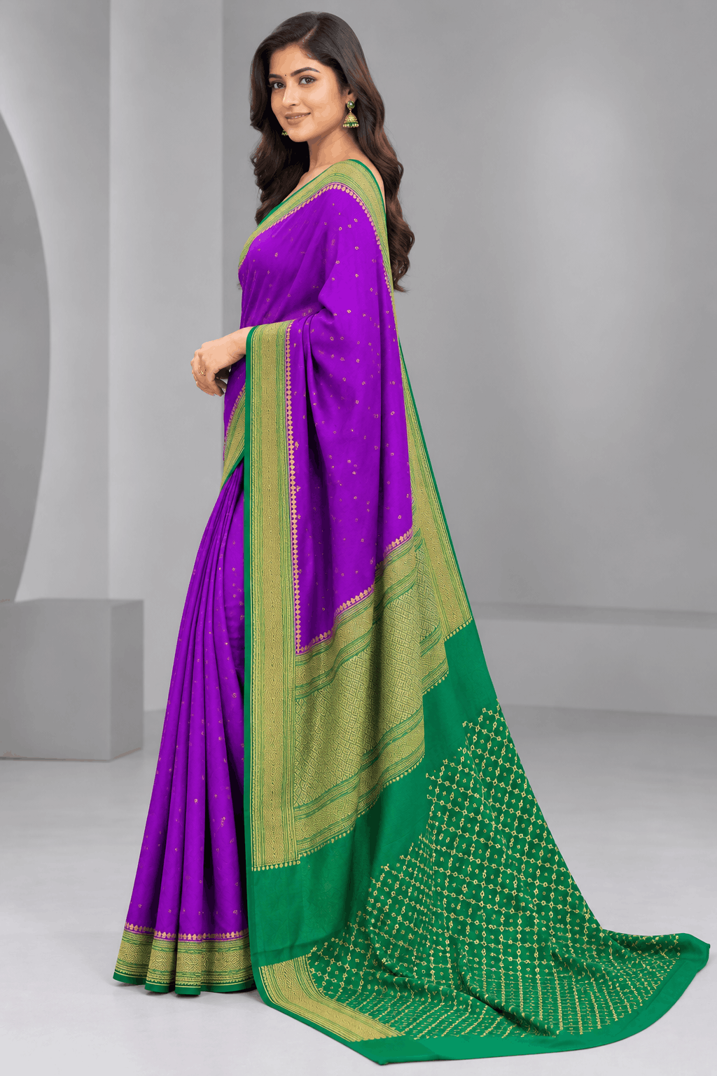 Purple Benarasi Pure Crepe Saree 109