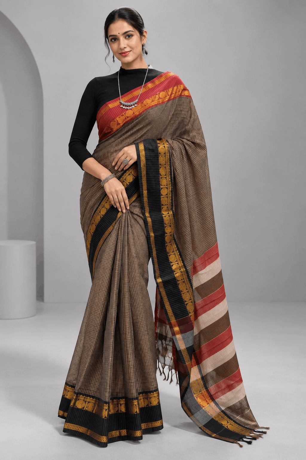 Brown GJ Pure Cotton Saree 109