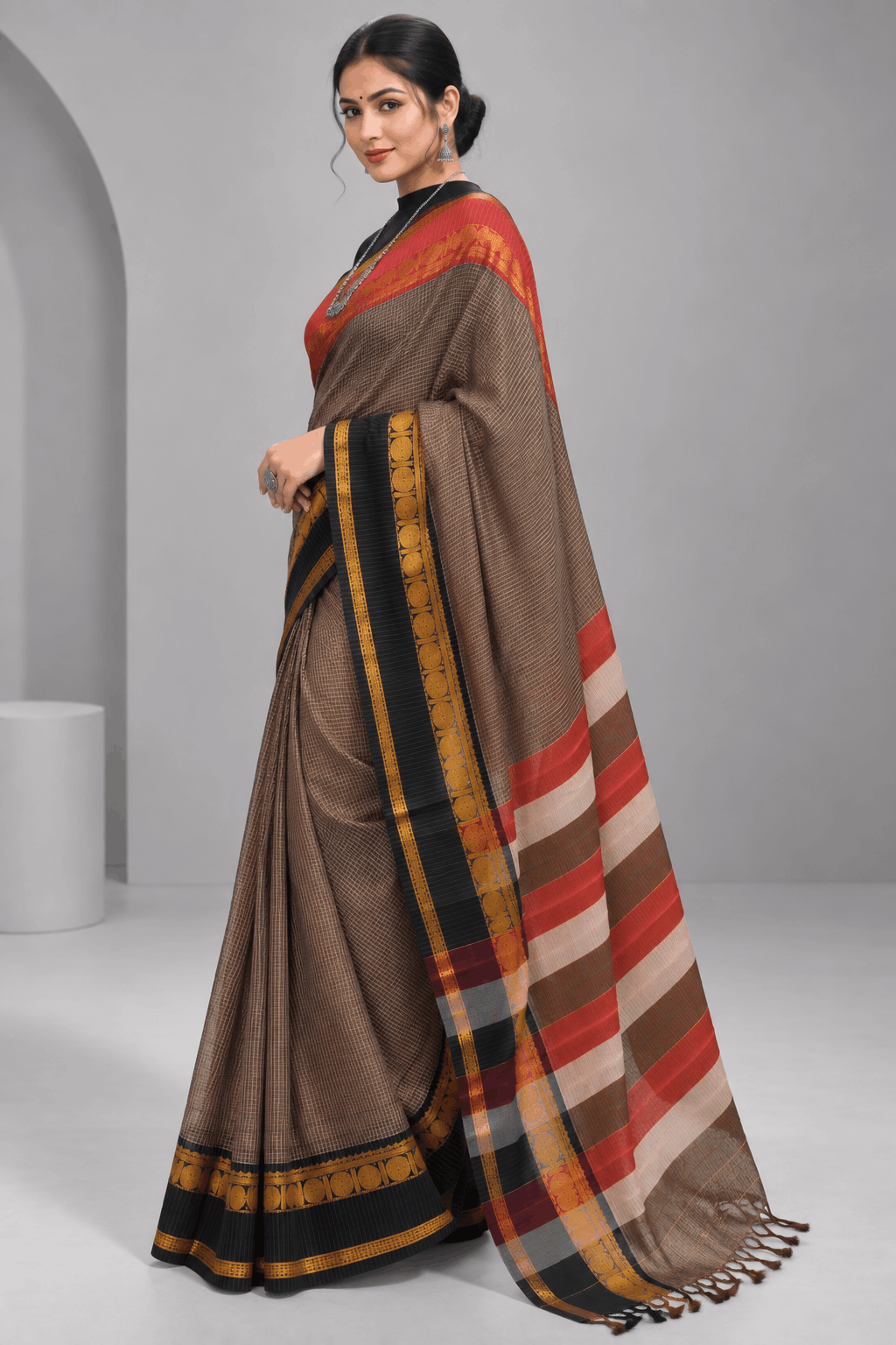 Brown GJ Pure Cotton Saree 109