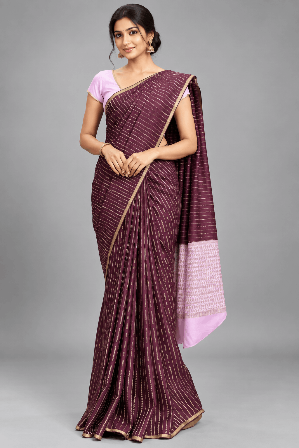 Wine Pure Mysore Crepe Silk Saree 109