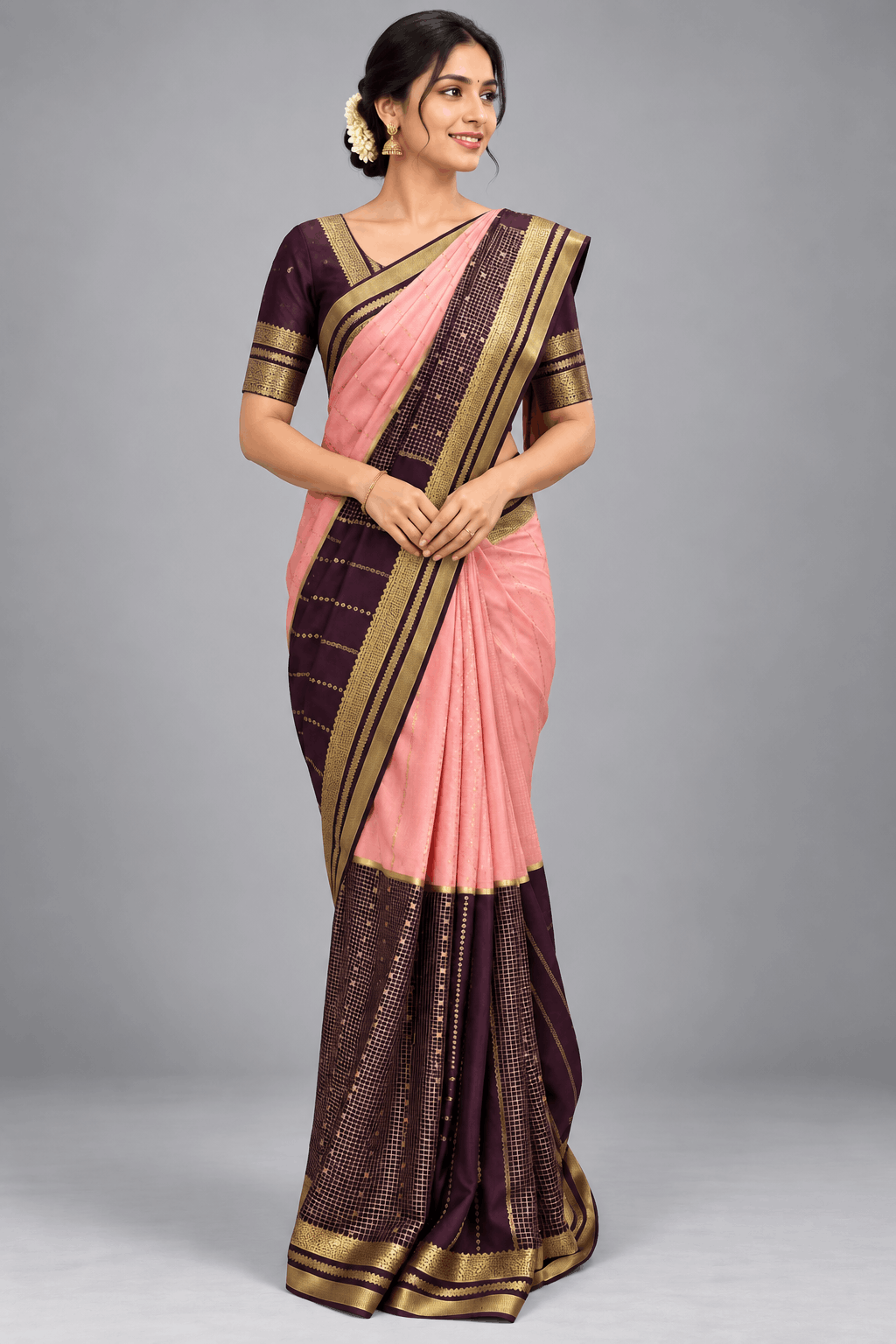 Peach Pure Mysore Crepe Silk Saree 109