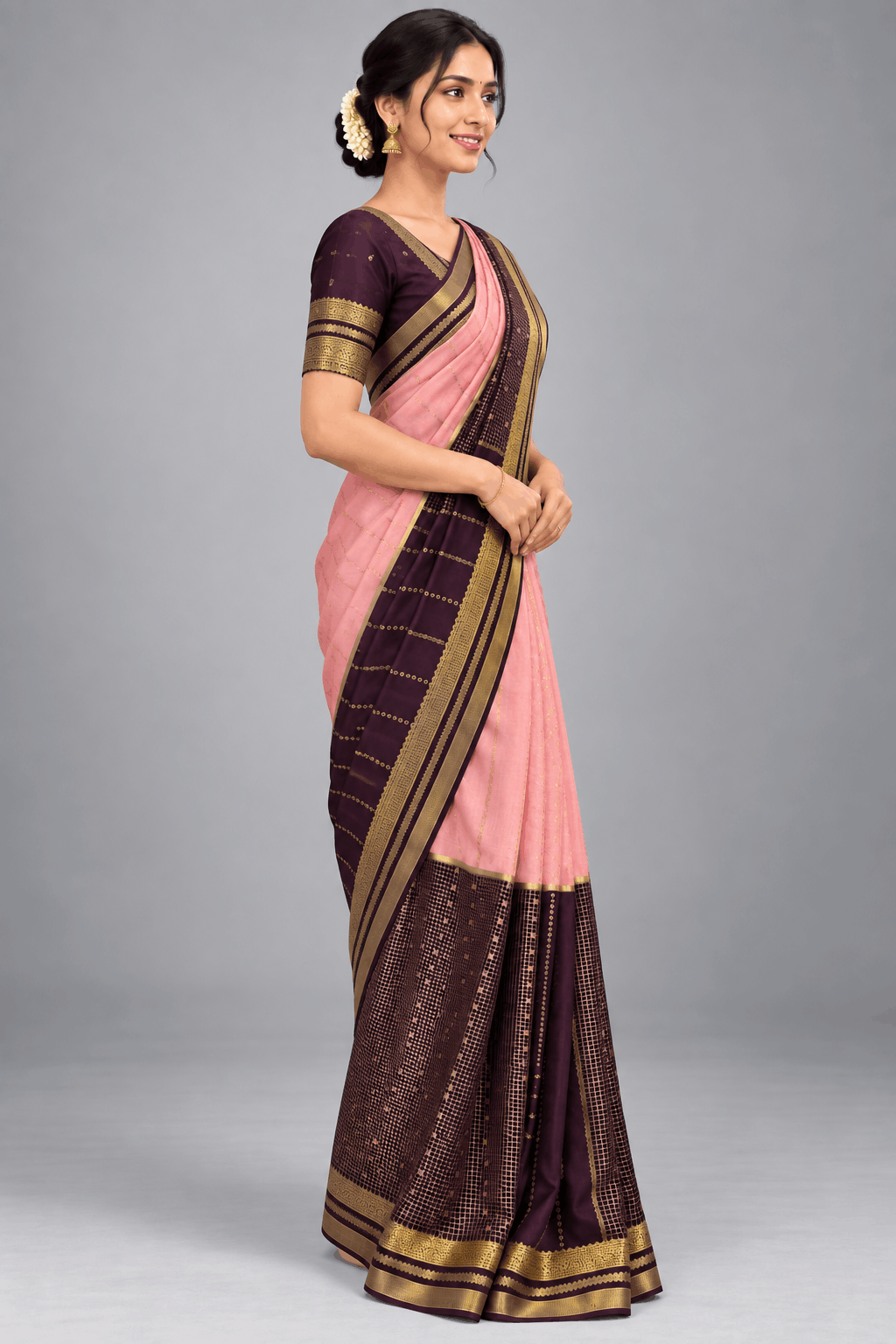 Peach Pure Mysore Crepe Silk Saree 109