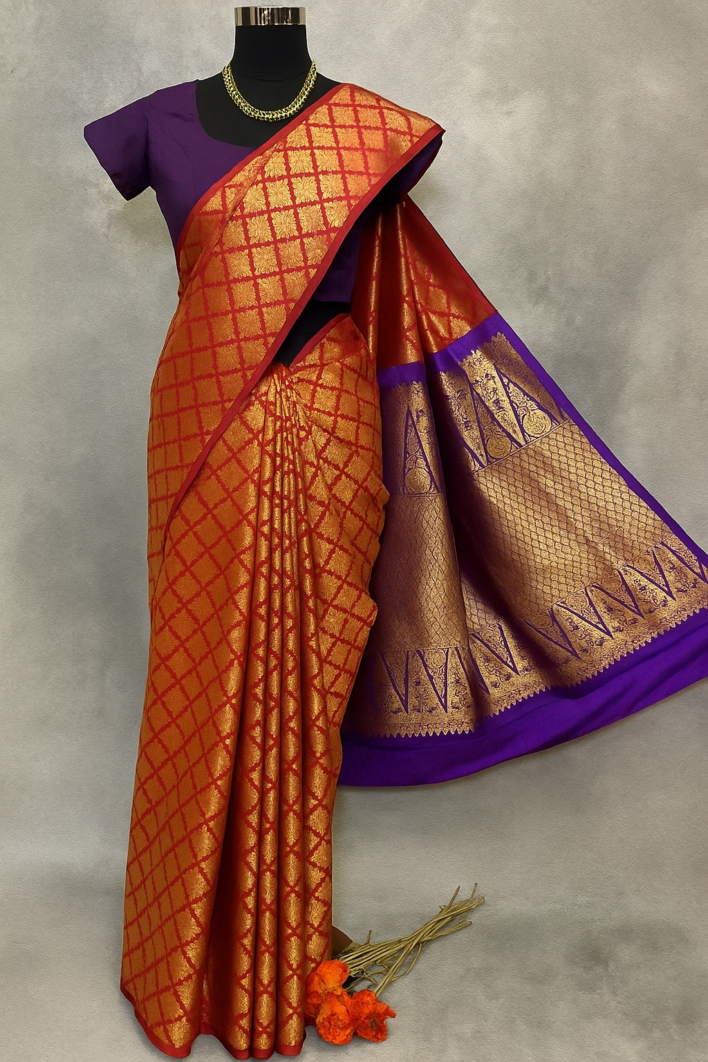 Red brocade semi kanchi-08 silk saree