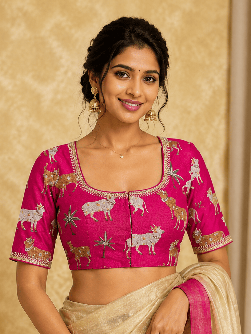 Magenta Pichwai Silk Blouse 109