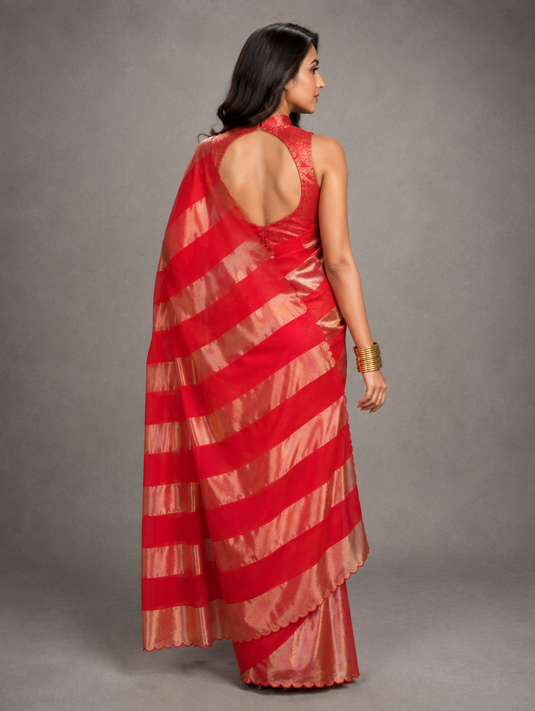Red Organza Tissue Saree 108 (Hitha)