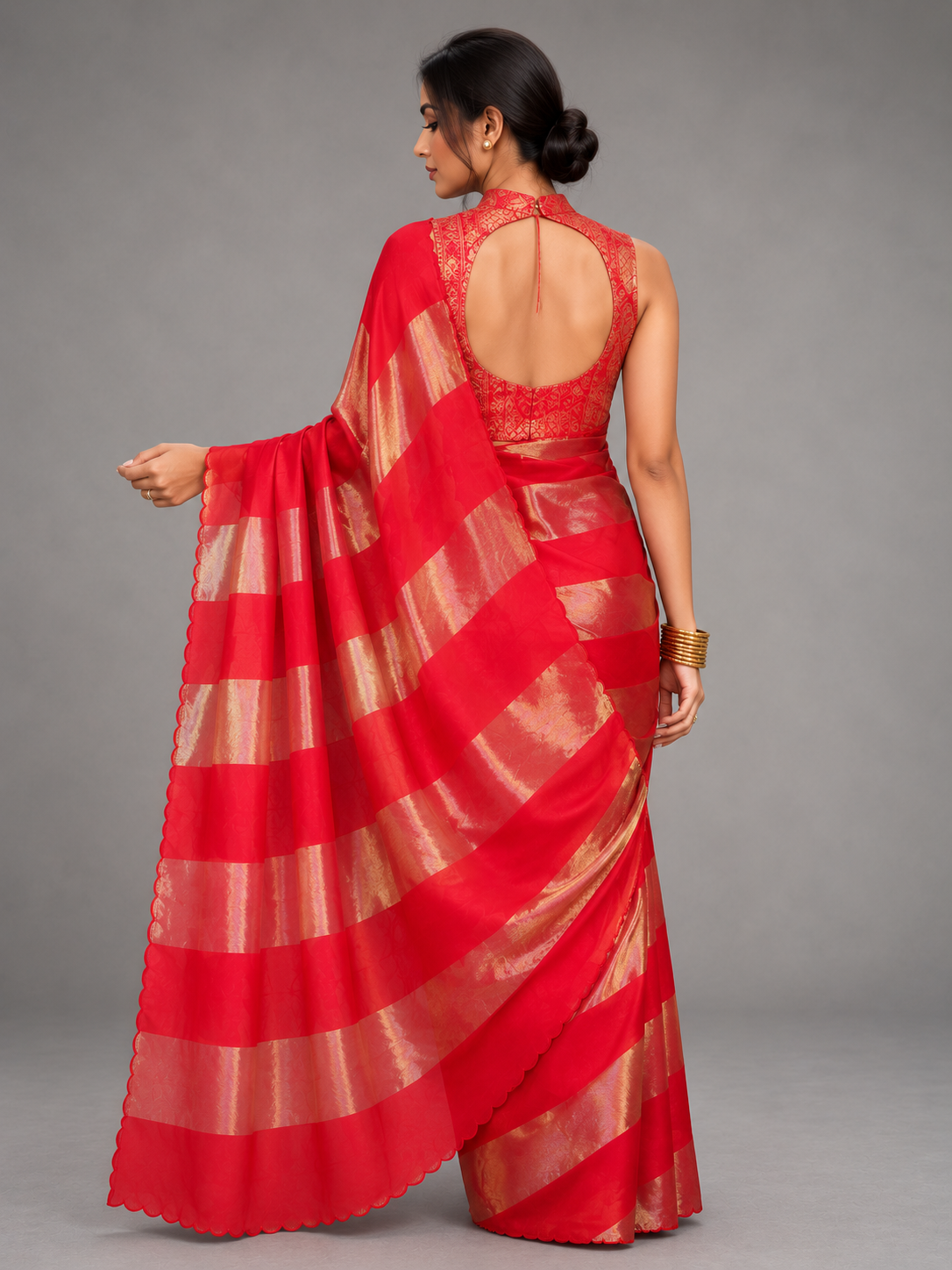 Red Organza Tissue Saree 108 (Hitha)