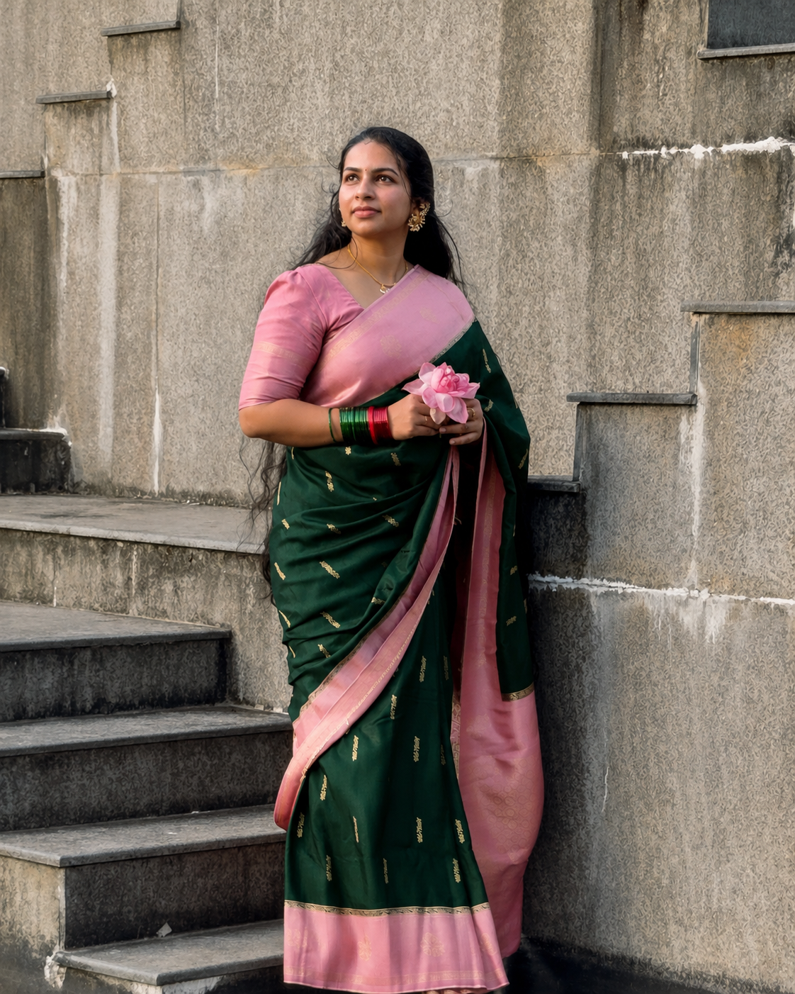 Bottle Green Semi Mysore Silk Saree Gouri107