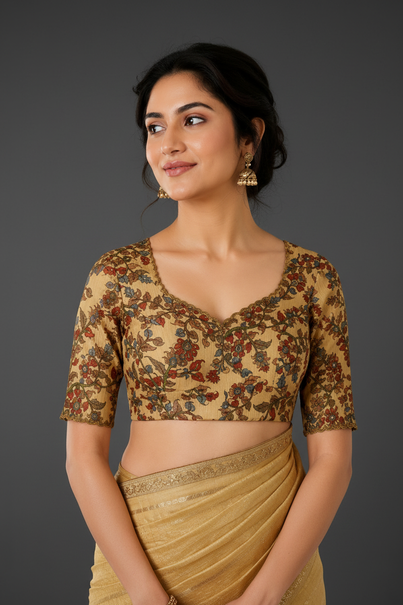 Beige Tissue Kalamkari Blouse 108