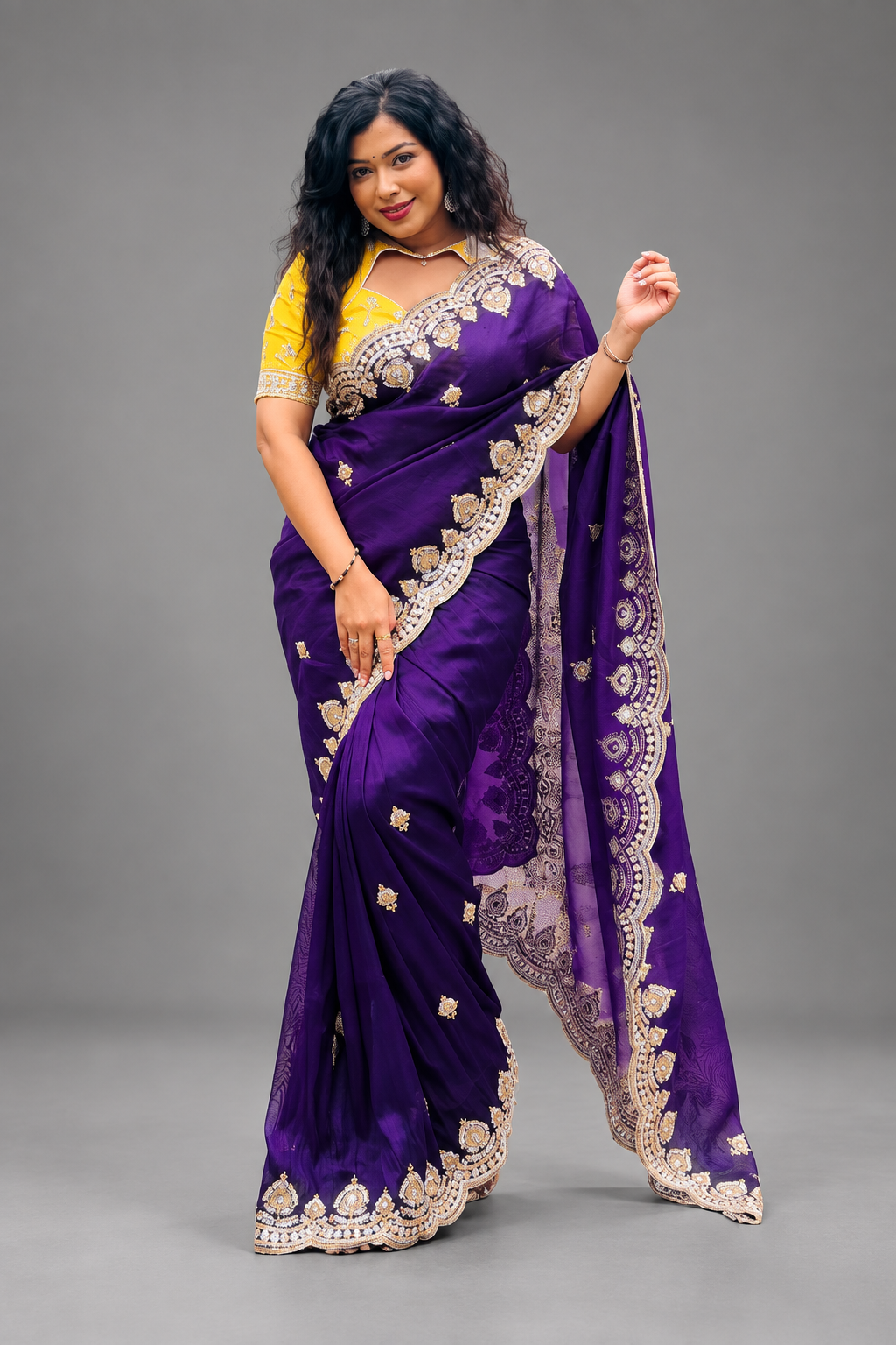 Purple Crepe Party Wear Saree 109 (MeghaShree)
