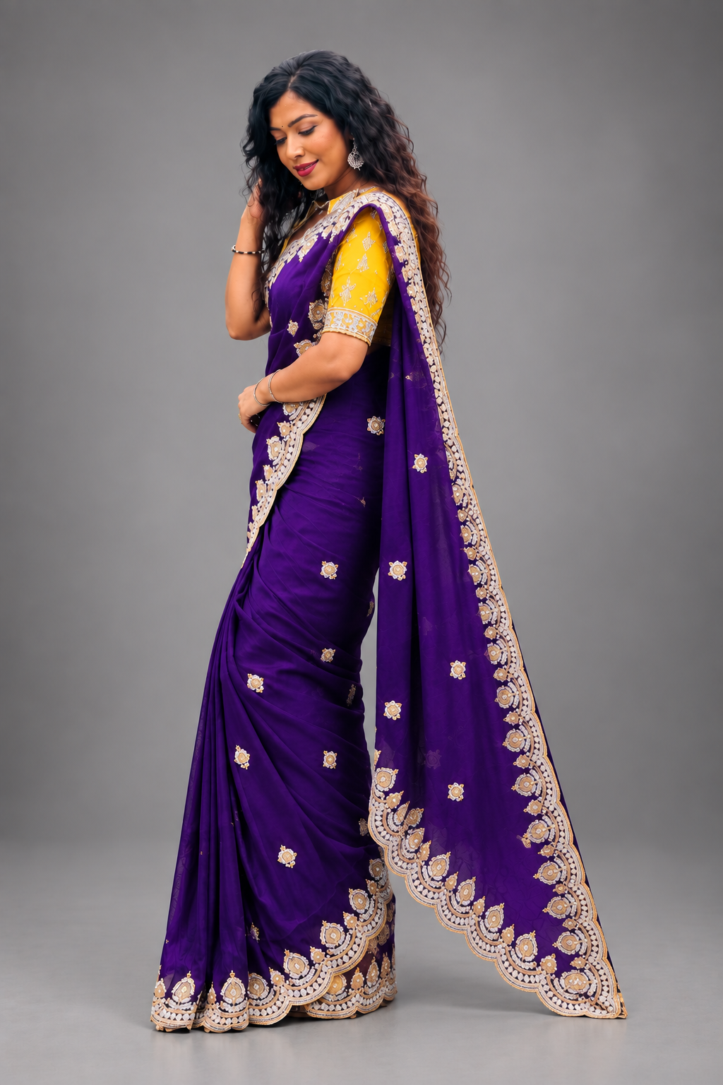 Purple Crepe Party Wear Saree 109 (MeghaShree)
