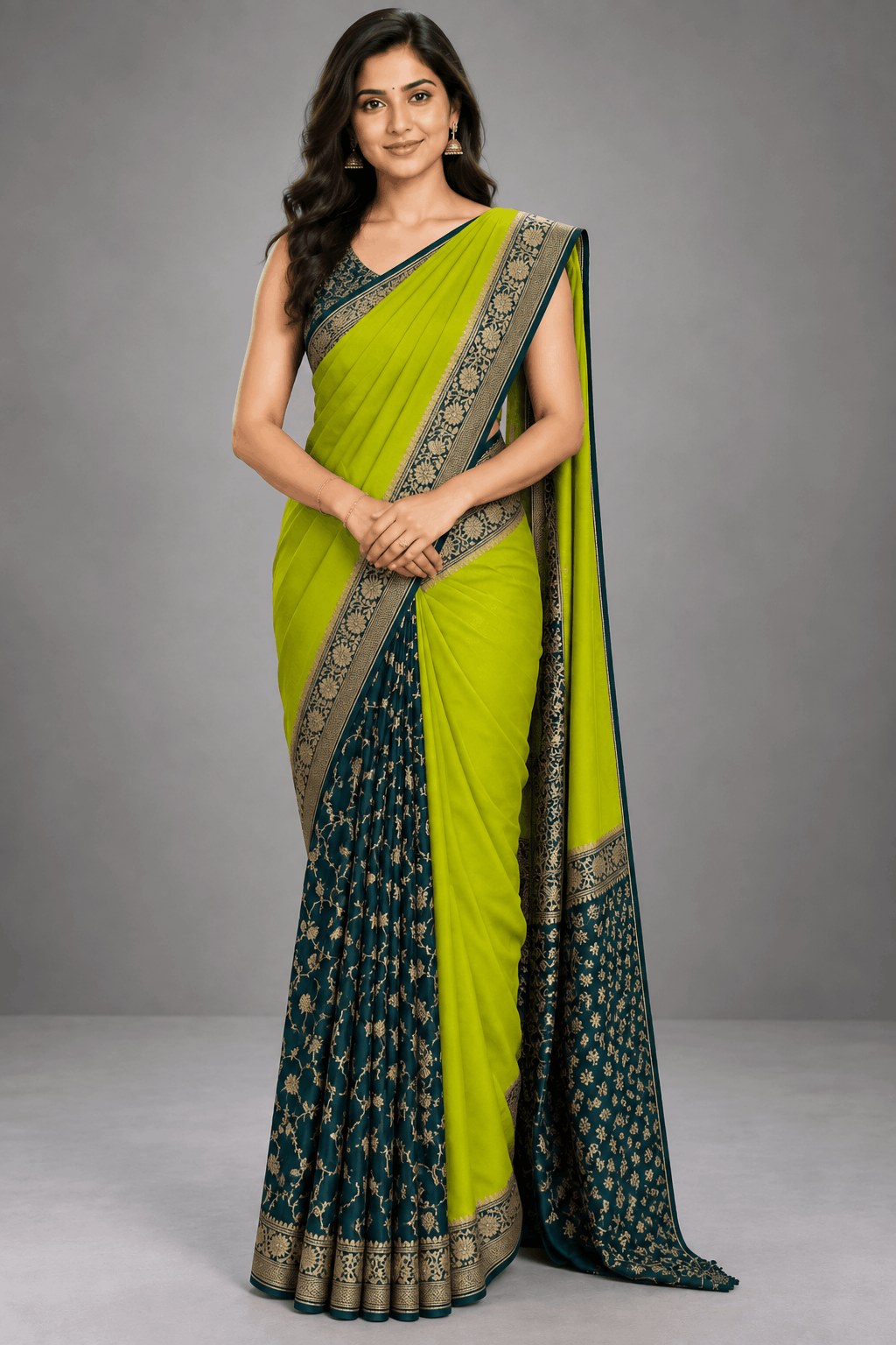 Mehandi Green Patli Pallu Pure Benarasi Crepe Saree 110