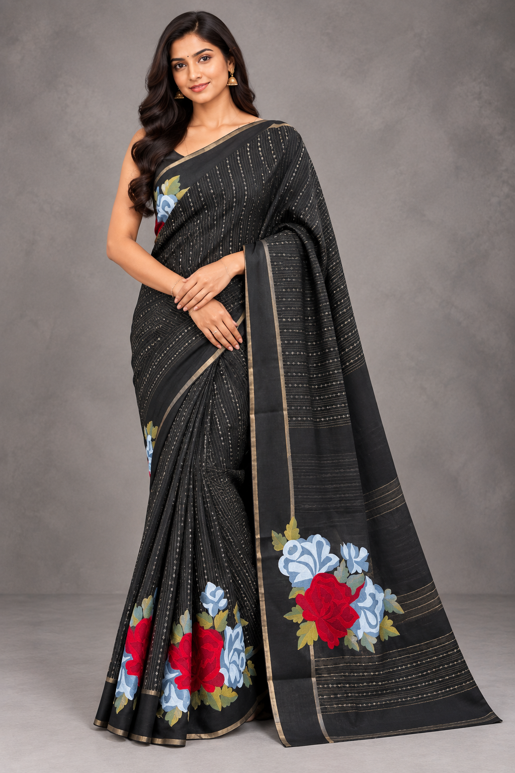 Black Embroidery Tussar Saree 110