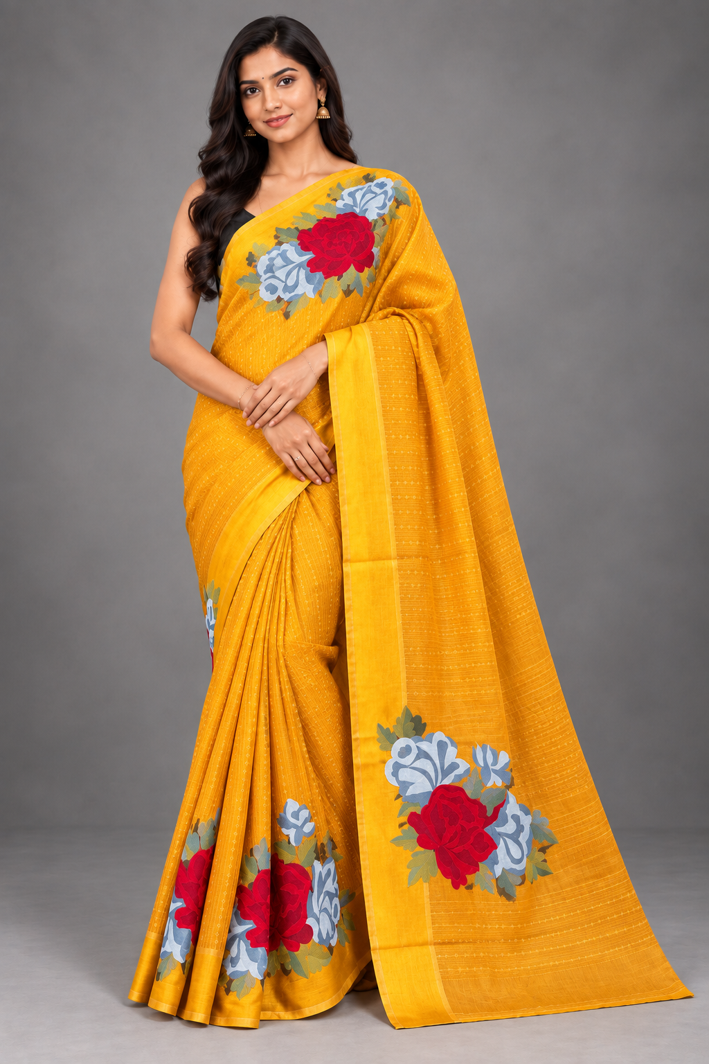 Mustard Embroidery Tussar Saree 110