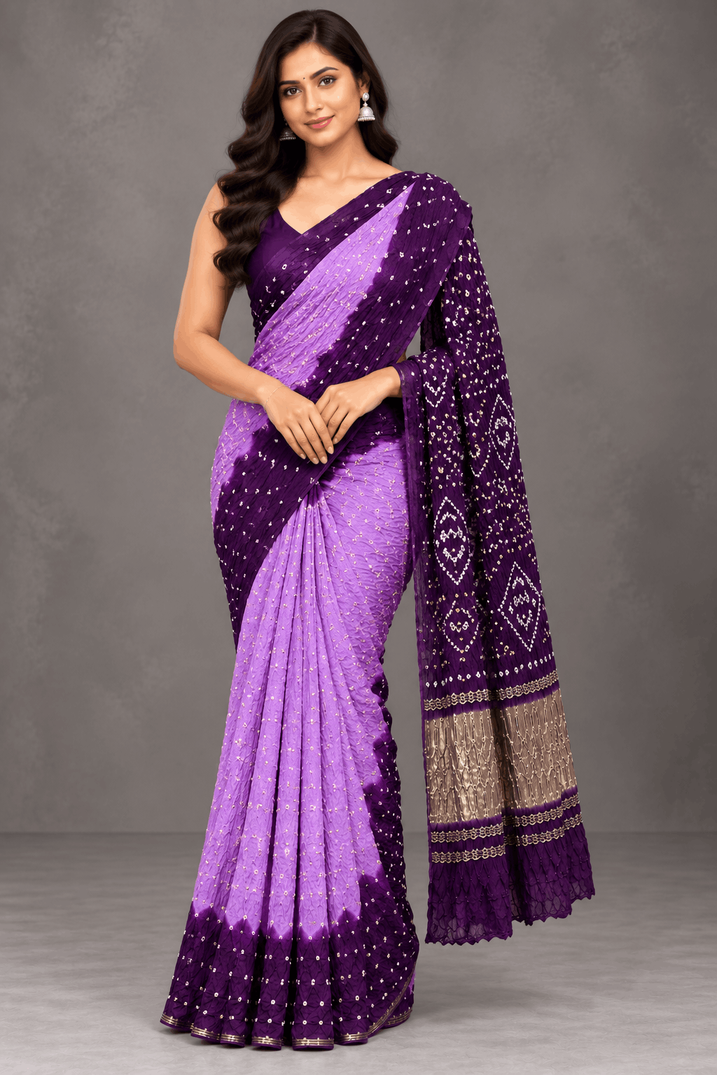 Pink Bandhani Crepe Silk Saree 110