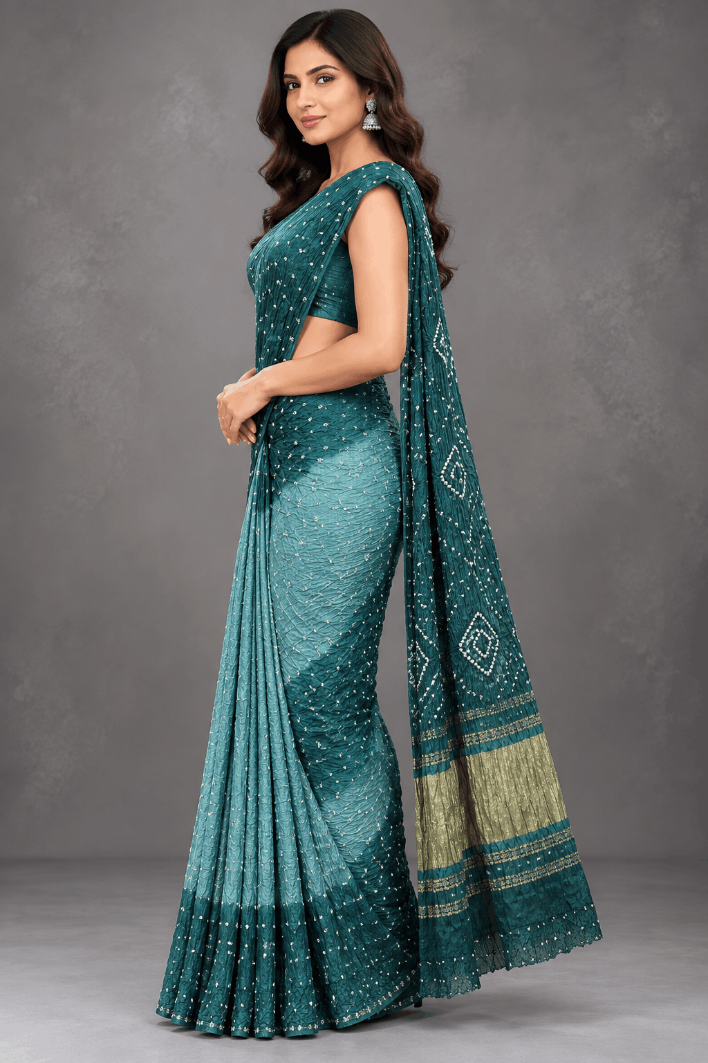 Pastel Green Bandhani Crepe Silk Saree 110