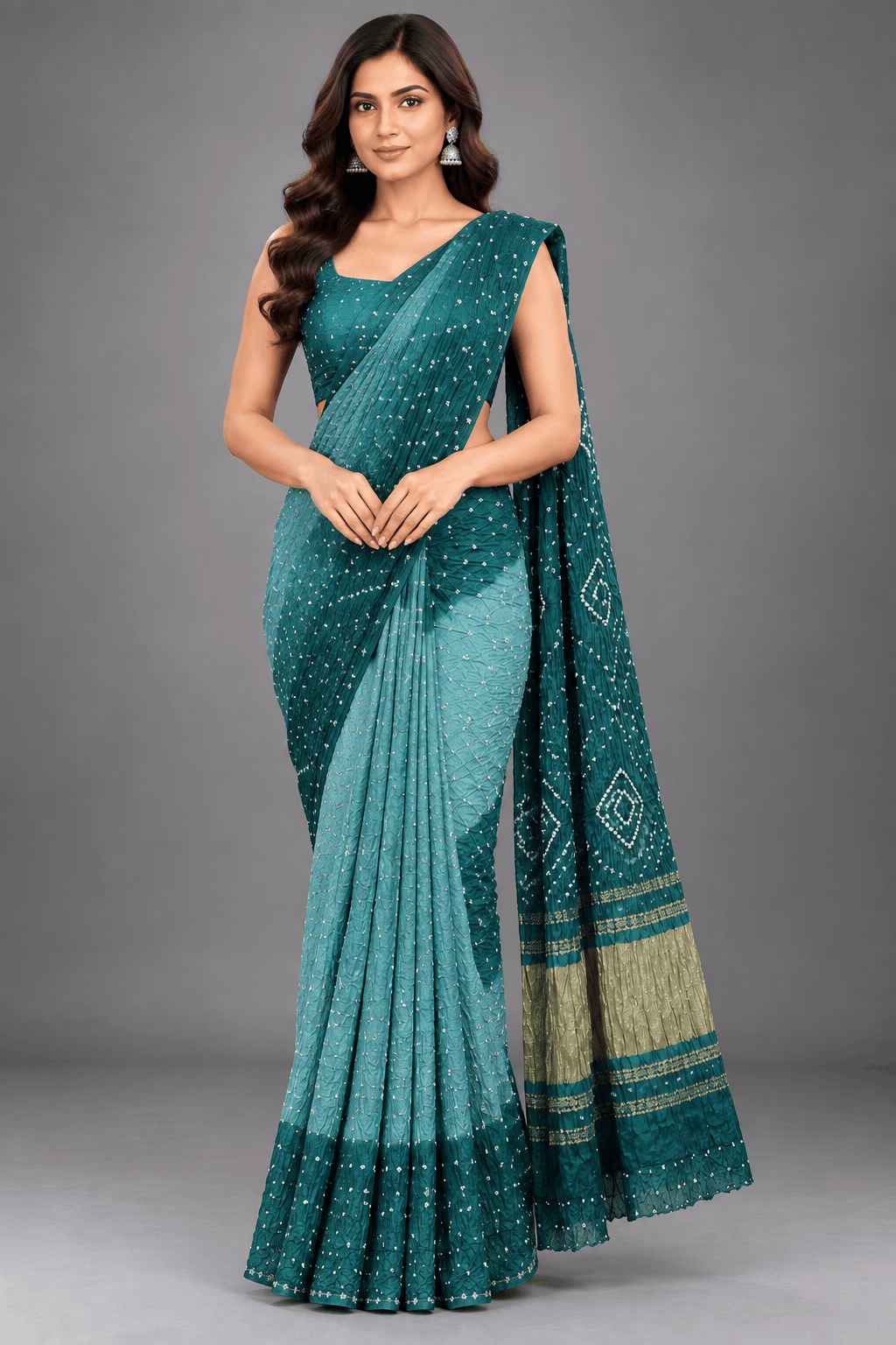 Pastel Green Bandhani Crepe Silk Saree 110