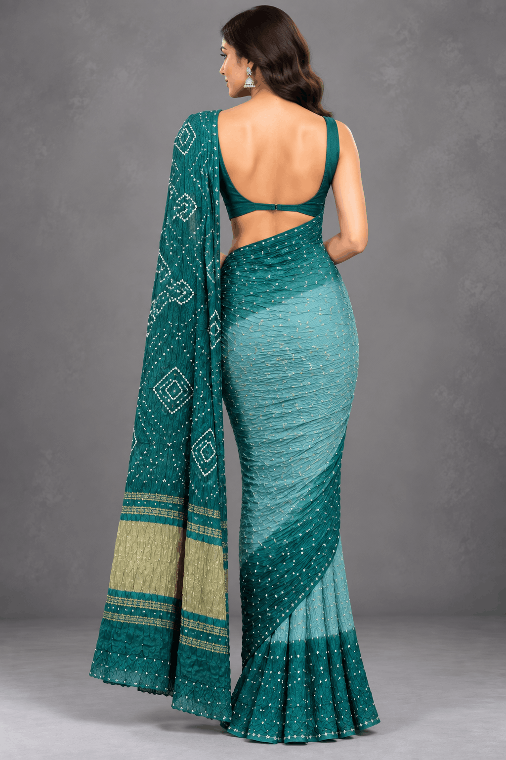 Pastel Green Bandhani Crepe Silk Saree 110