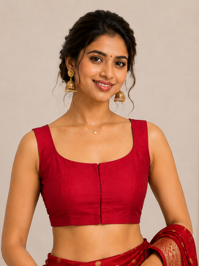 Red Raw Silk Sleeveless Blouse 109