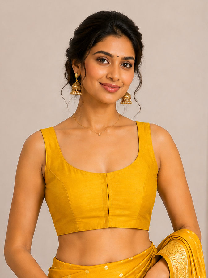 Yellow Raw Silk Sleeveless Blouse 109