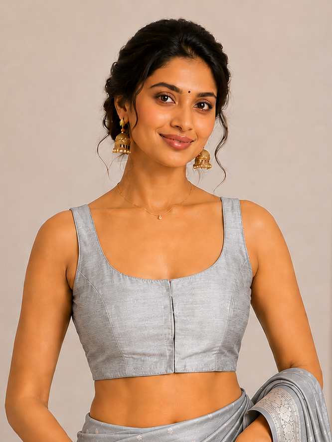Grey Raw Silk Sleeveless Blouse 109