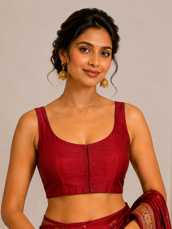 Maroon Raw Silk Sleeveless Blouse 109