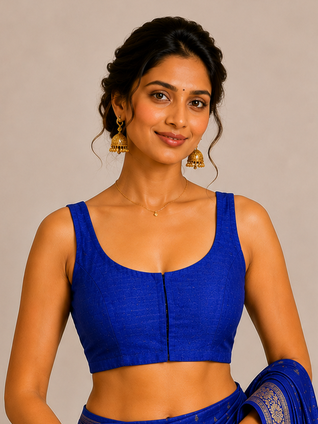 Blue Raw Silk Sleeveless Blouse 109