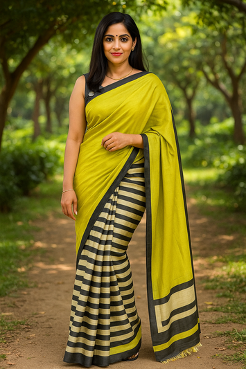 Black n white stripes yellow-09 saree