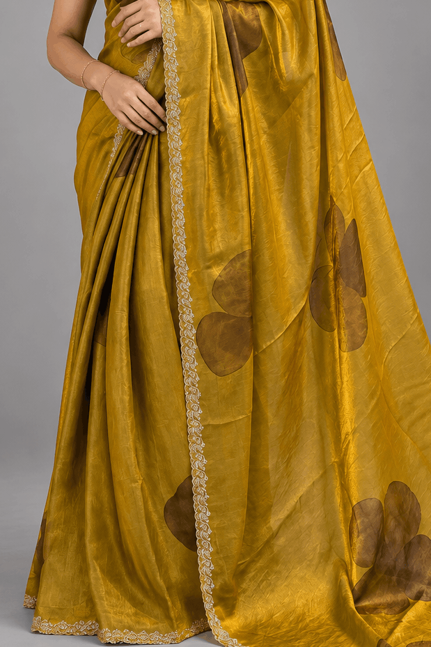 Gold Glass Tissue Party Wear Saree 109