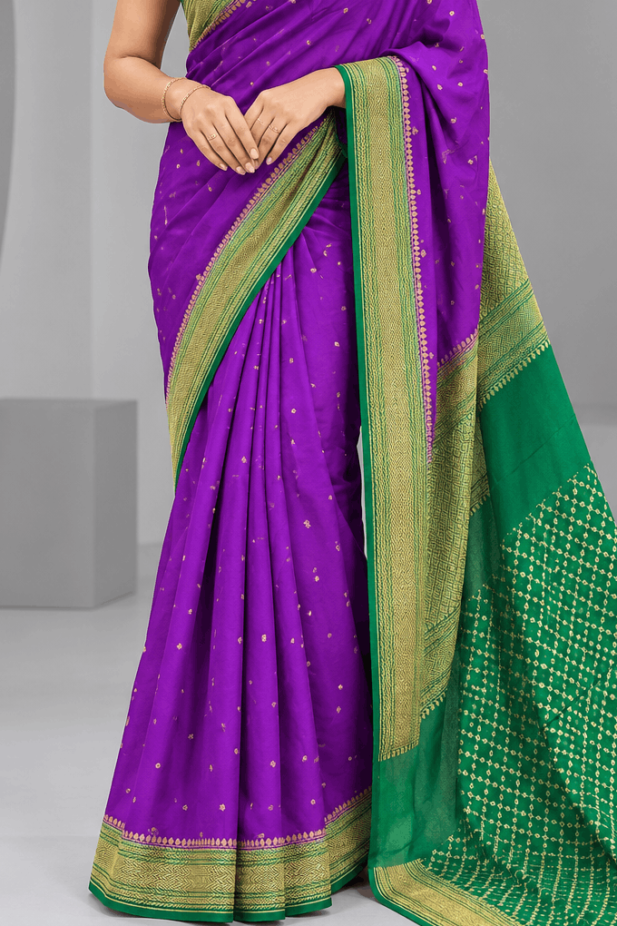 Purple Benarasi Pure Crepe Saree 109