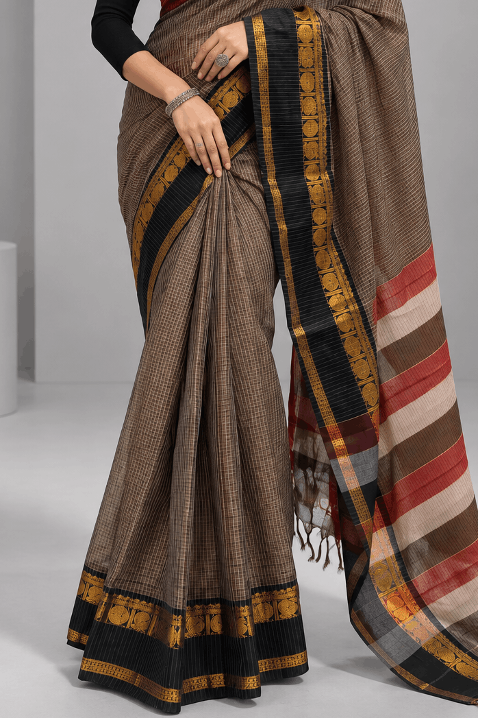 Brown GJ Pure Cotton Saree 109