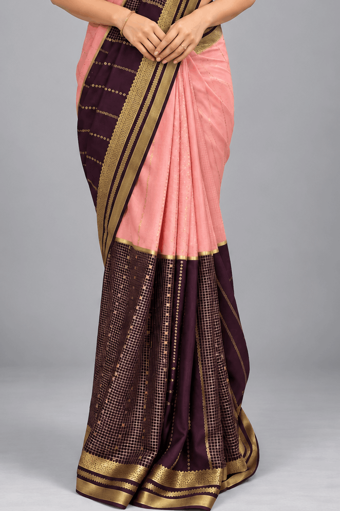 Peach Pure Mysore Crepe Silk Saree 109