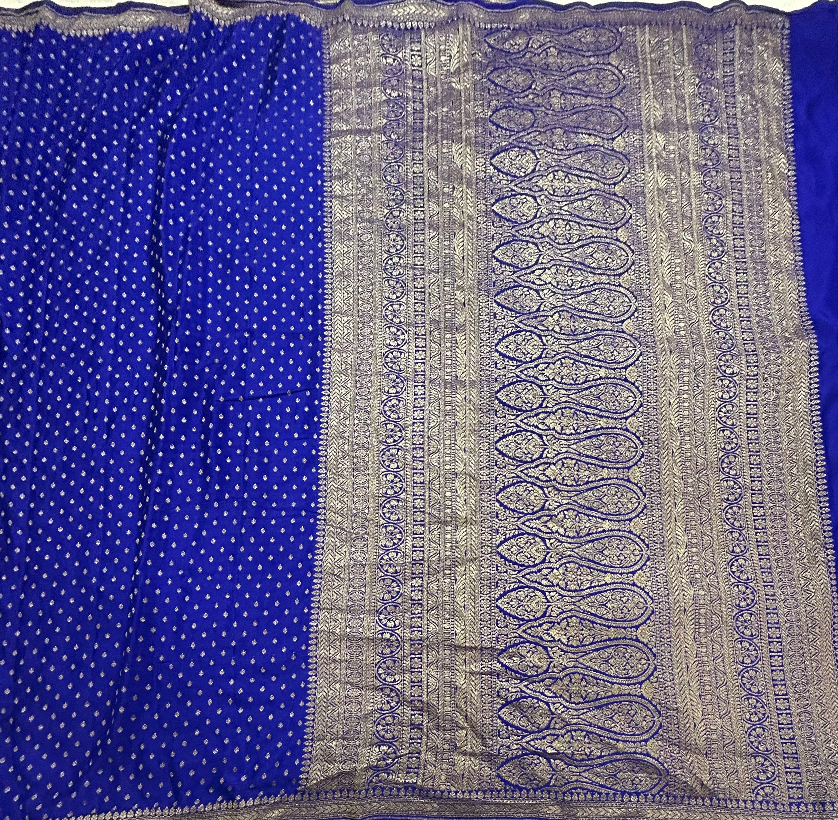 Royal blue small Butta pure Benarasi crepe 106 saree