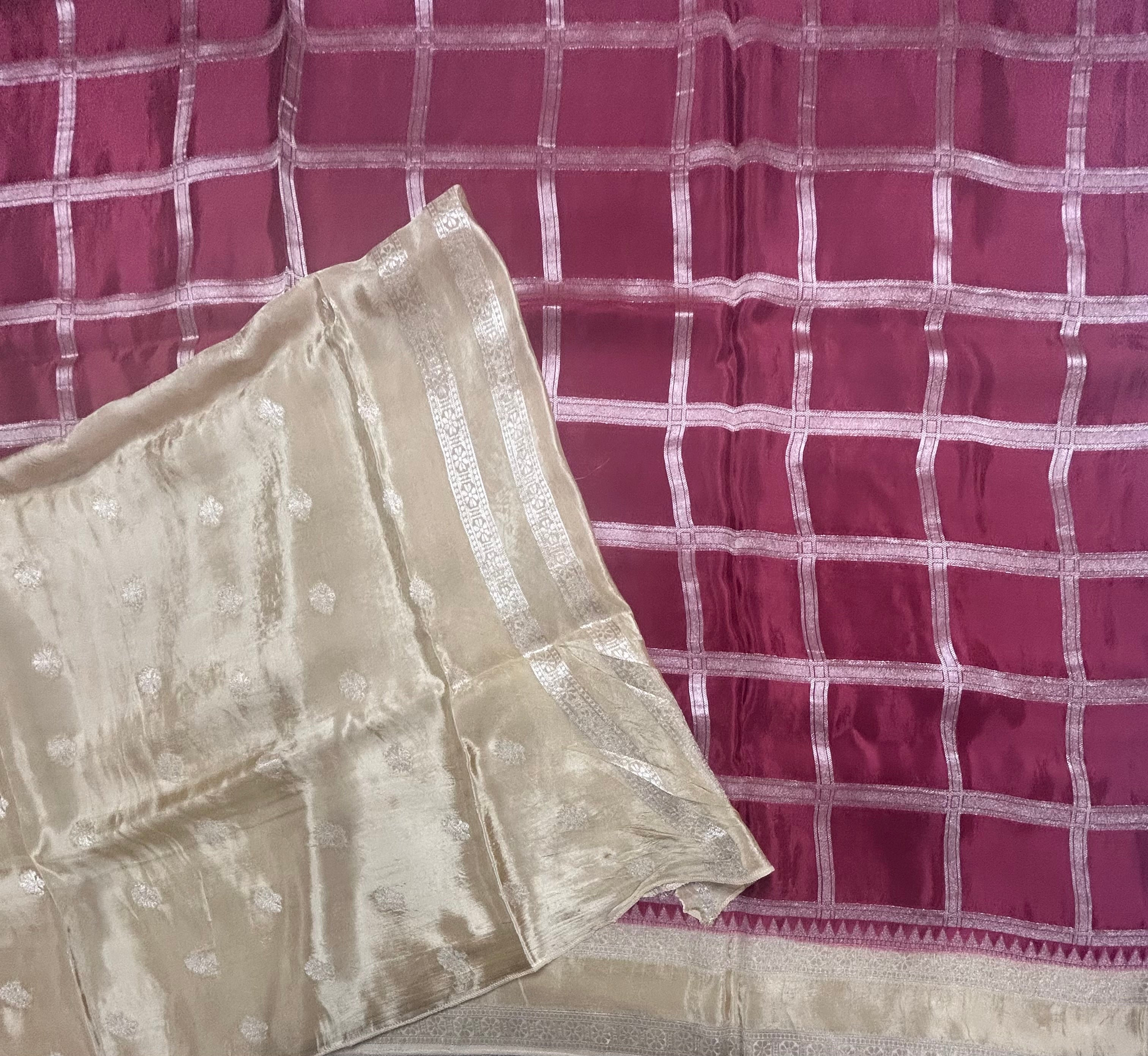 Rust orange checks n bentex border semi crepe 106 saree