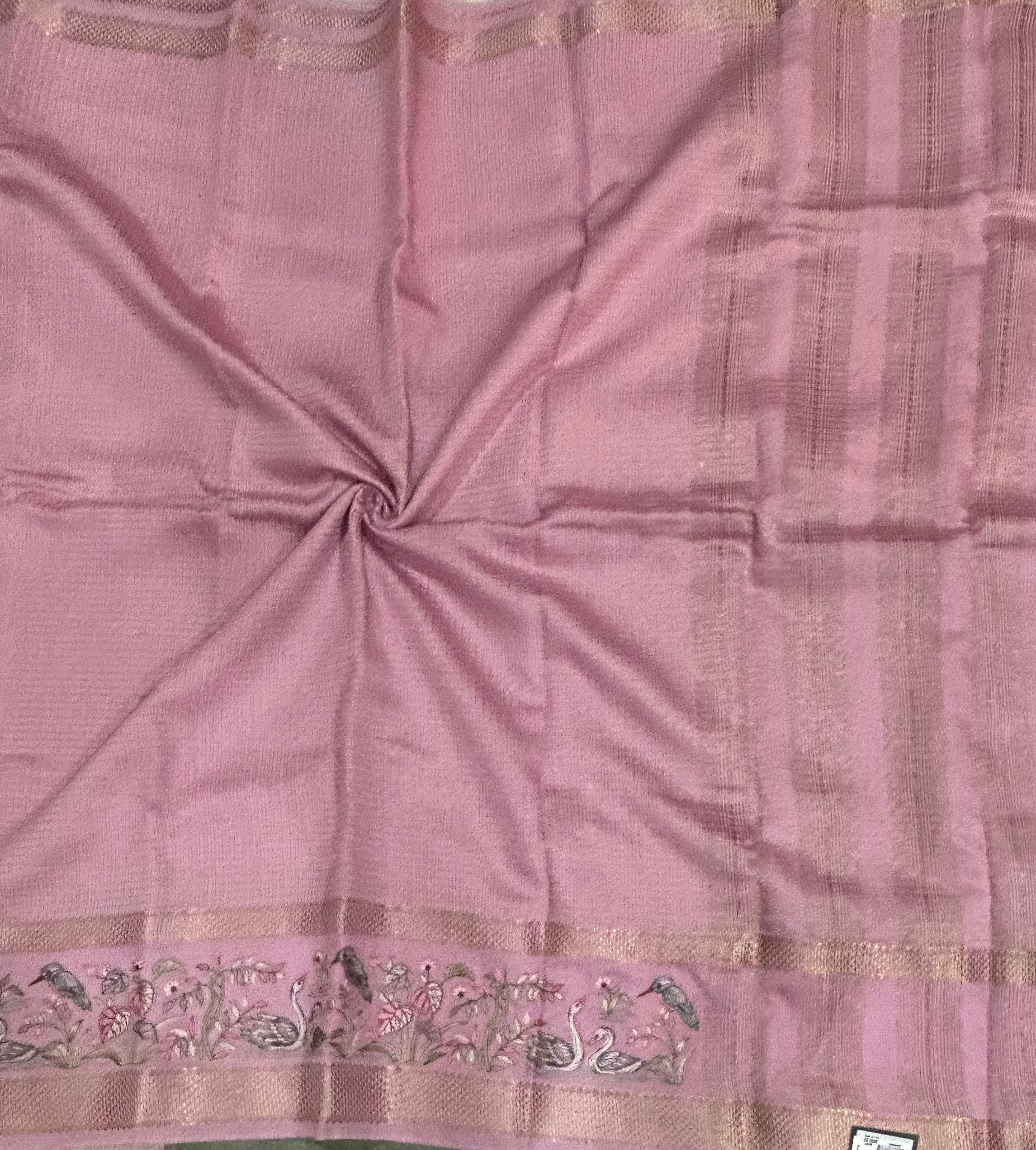 Pastel pink-2 checks embrodiery butta border soft tussar crepe 104 saree
