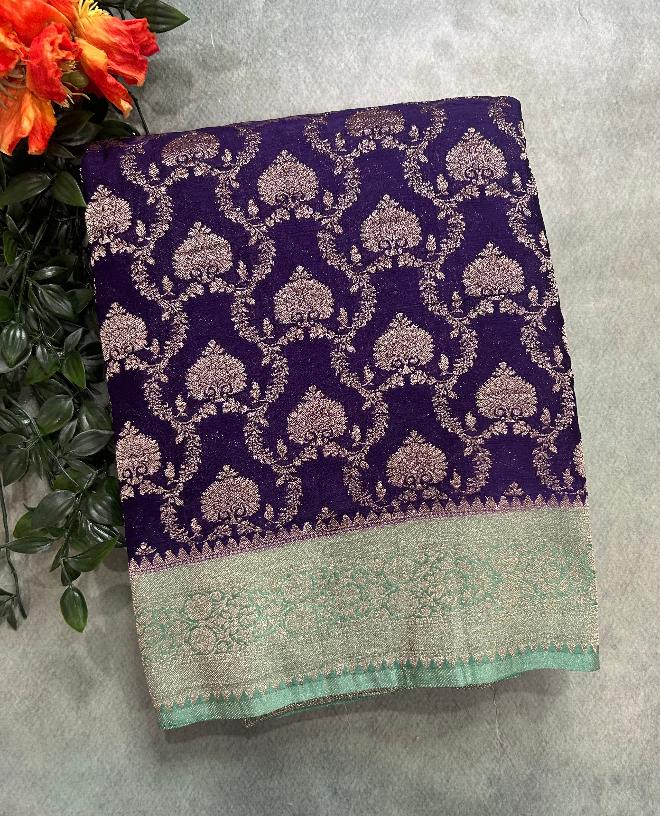 Purple contrast Jaal brocade semi georgette 104 saree