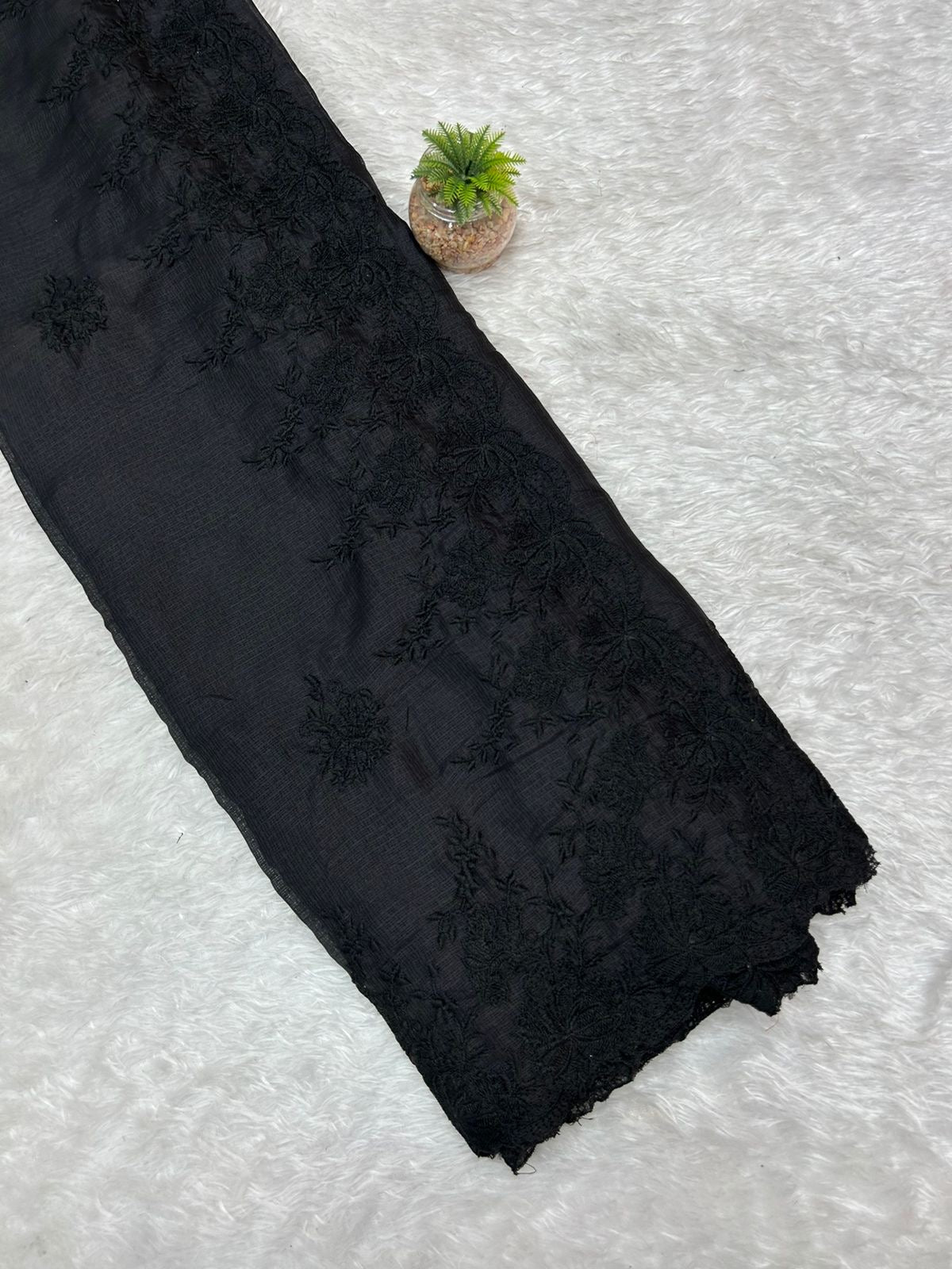 Black embroidered kota checks party wear saree