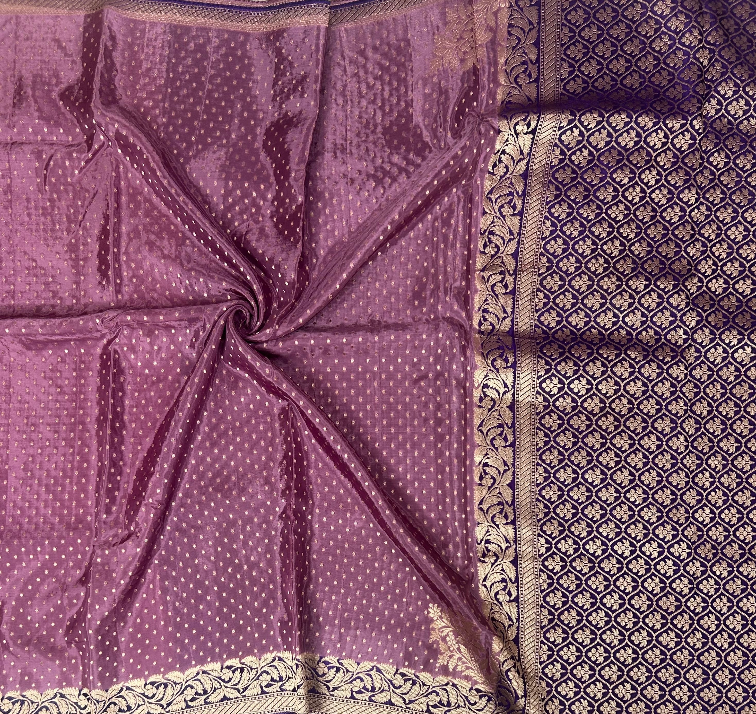 Onion pink small Butta satin crepe-12 saree