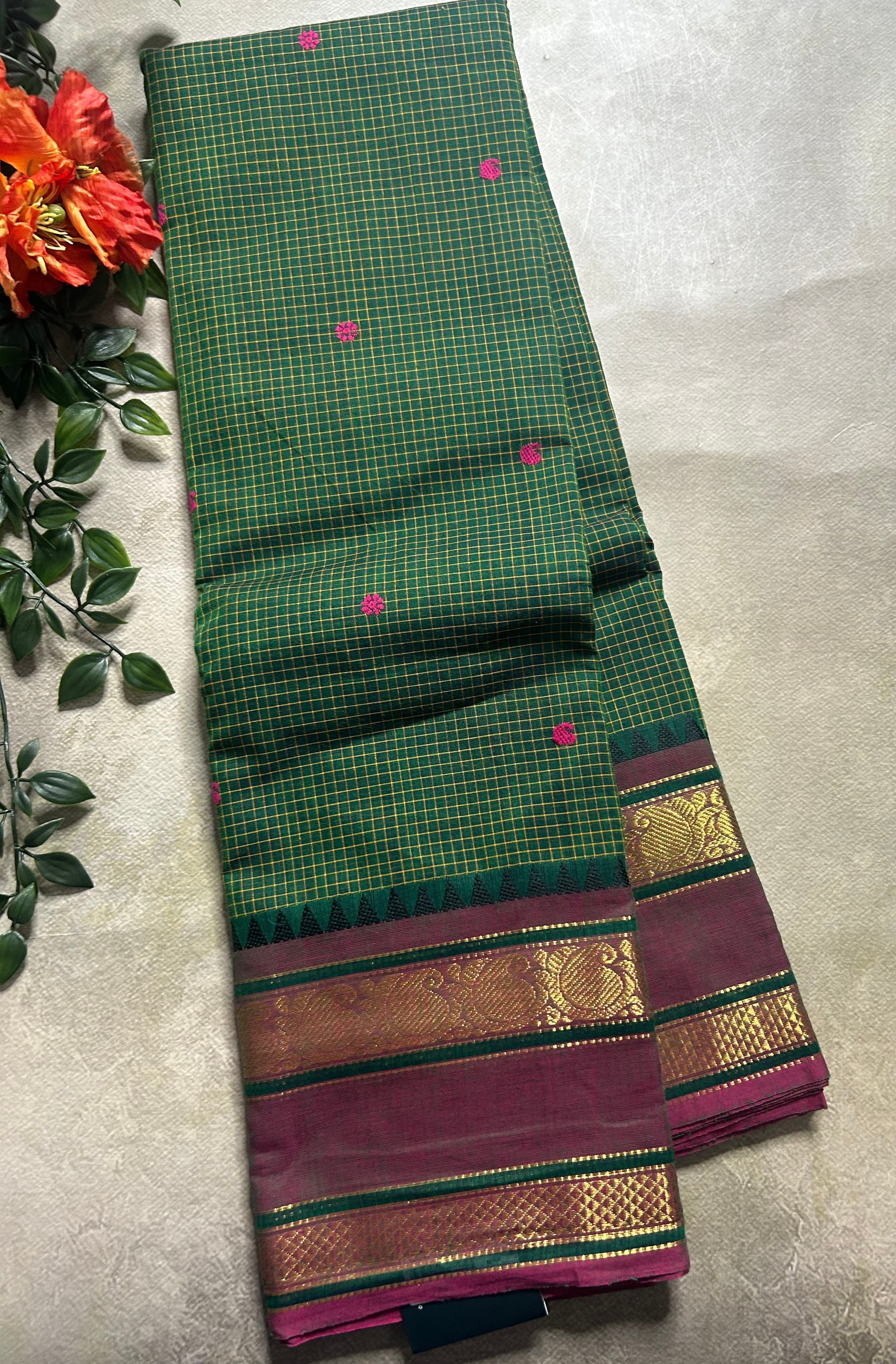 Green Kanchi border pure cotton 103 saree