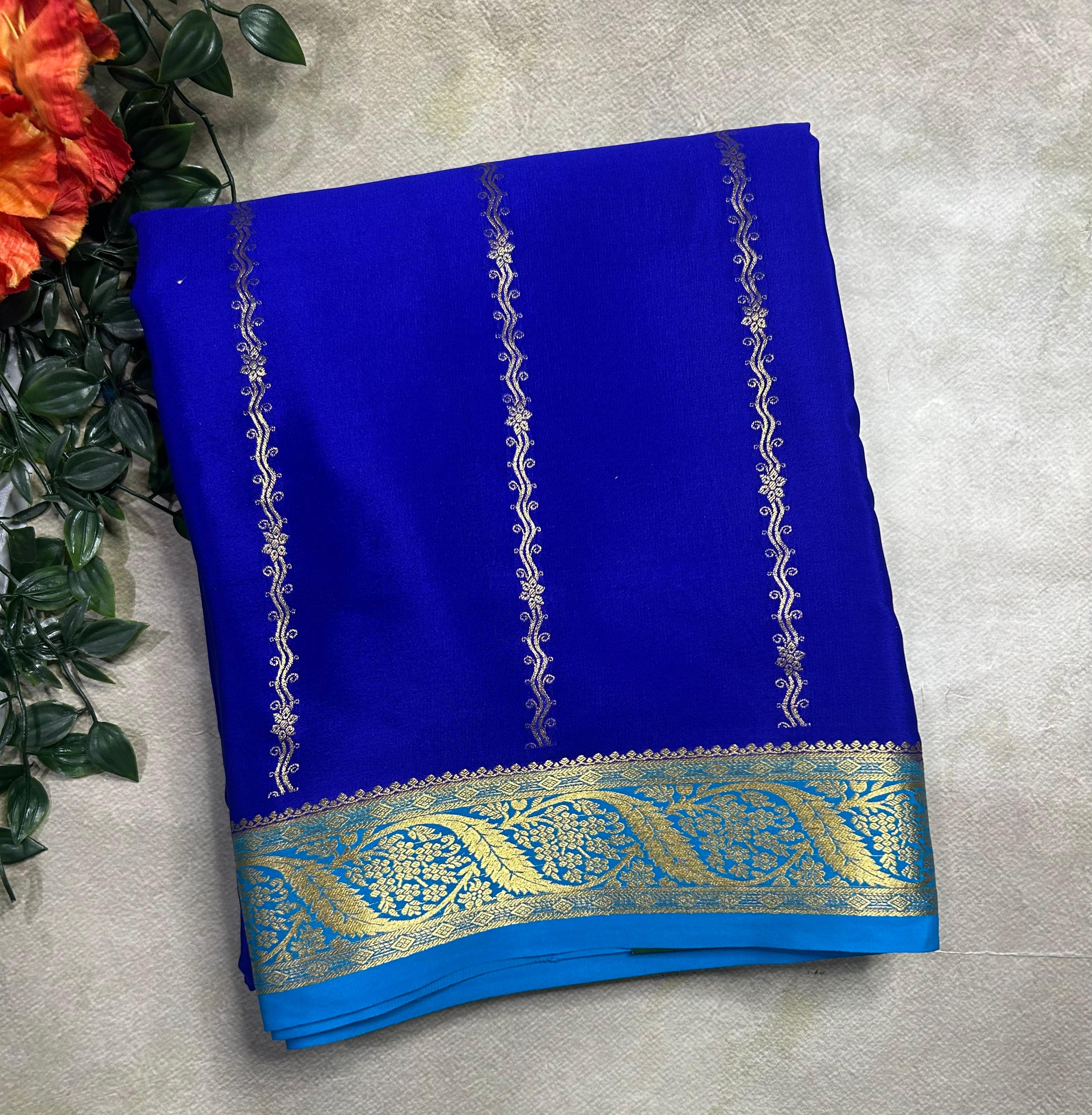 Royal blue stripes pure Mysore silk 106 saree