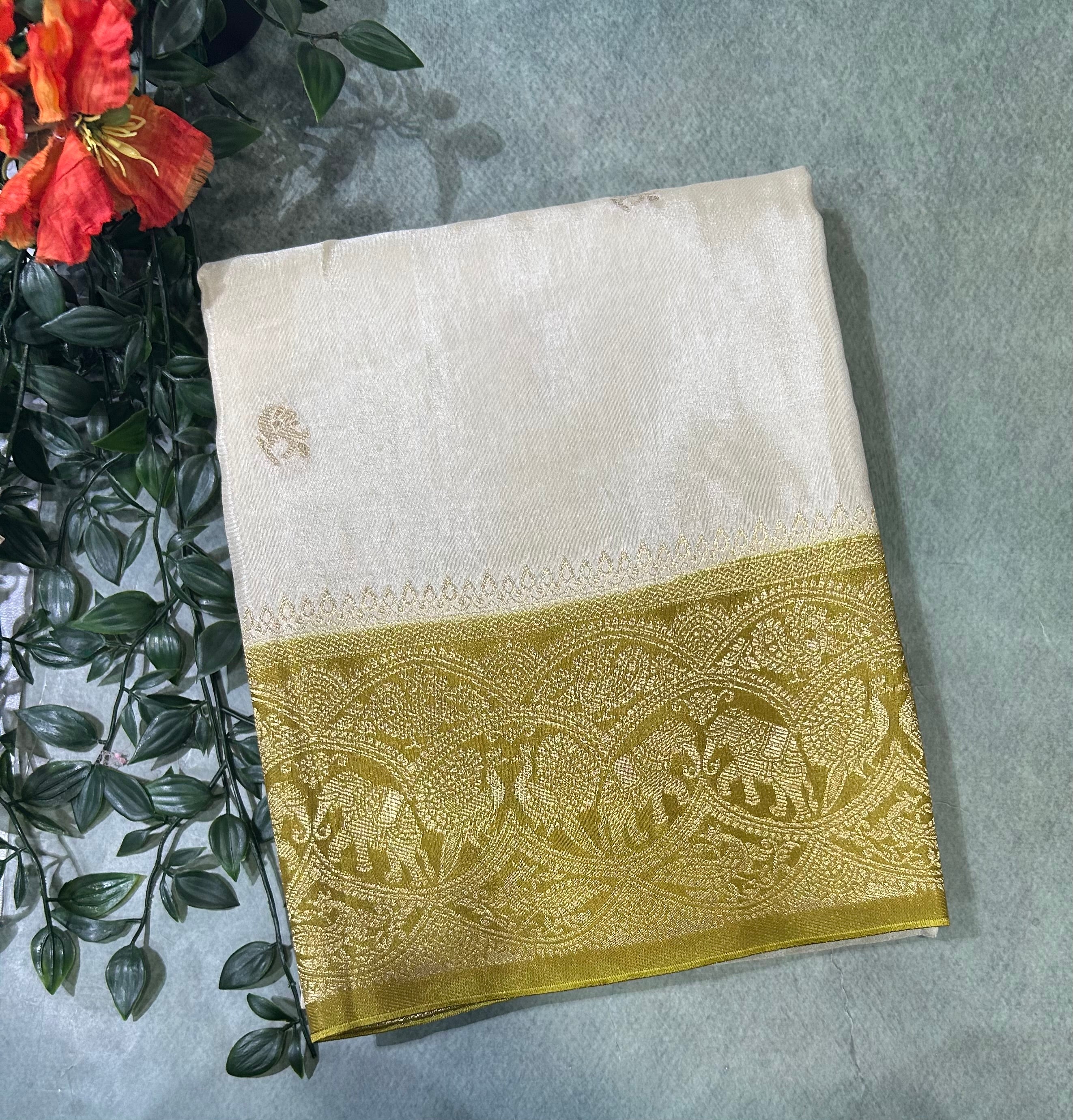 Cream contrast border semi Mysore 105 saree
