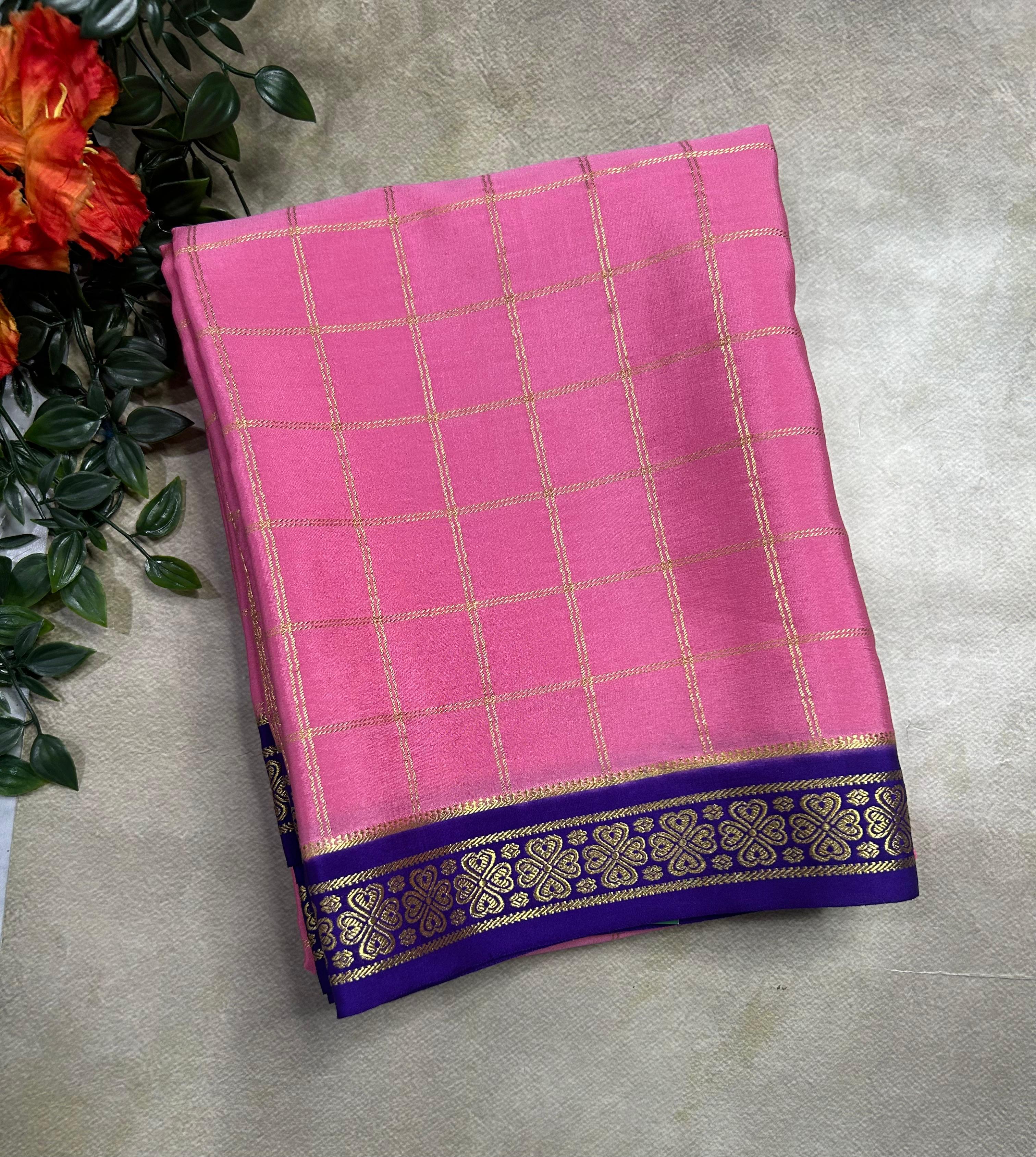 Light pink checks pure css zari Mysore silk 105 saree