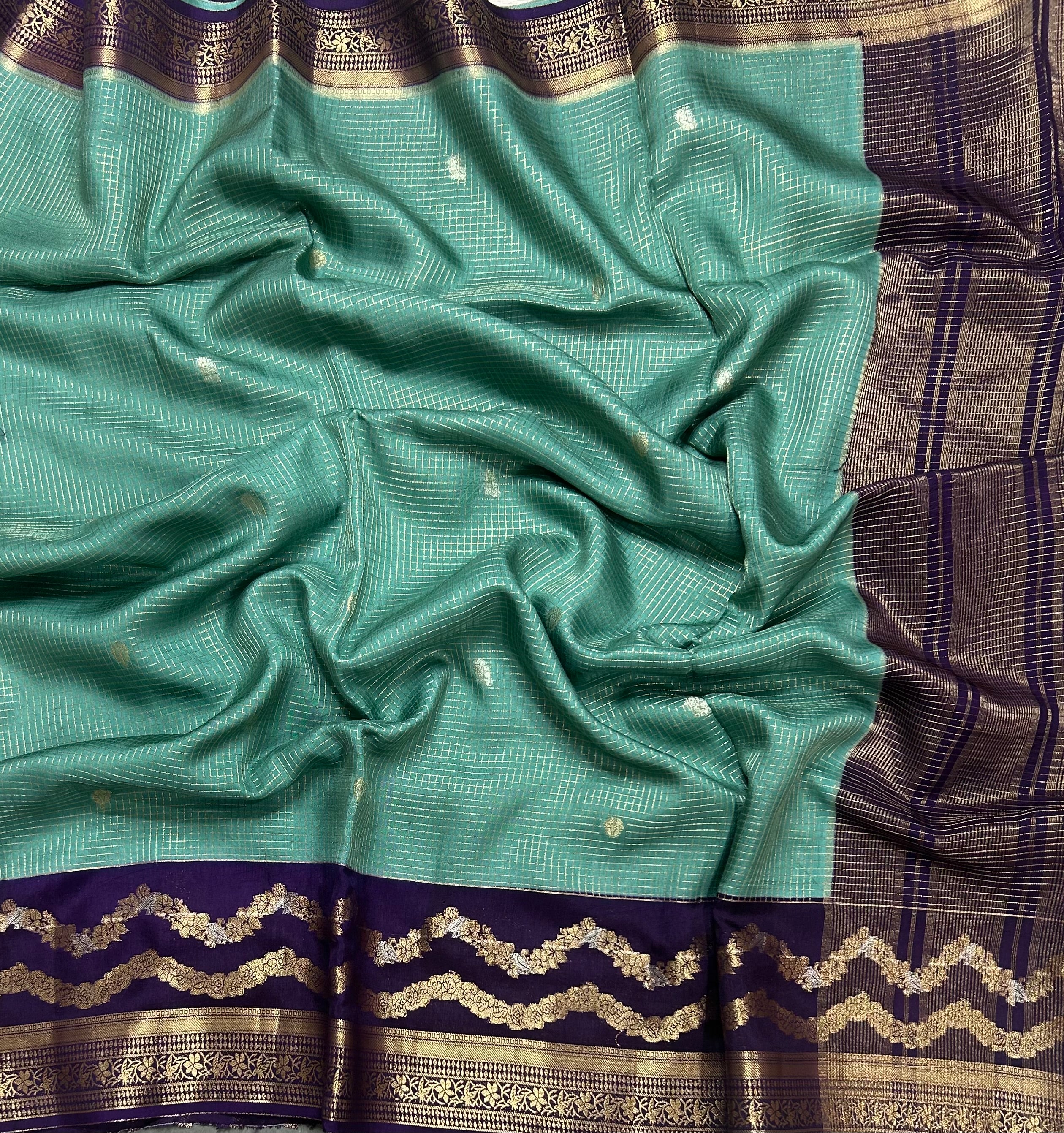 Sea green small checks semi Mysore 105 saree