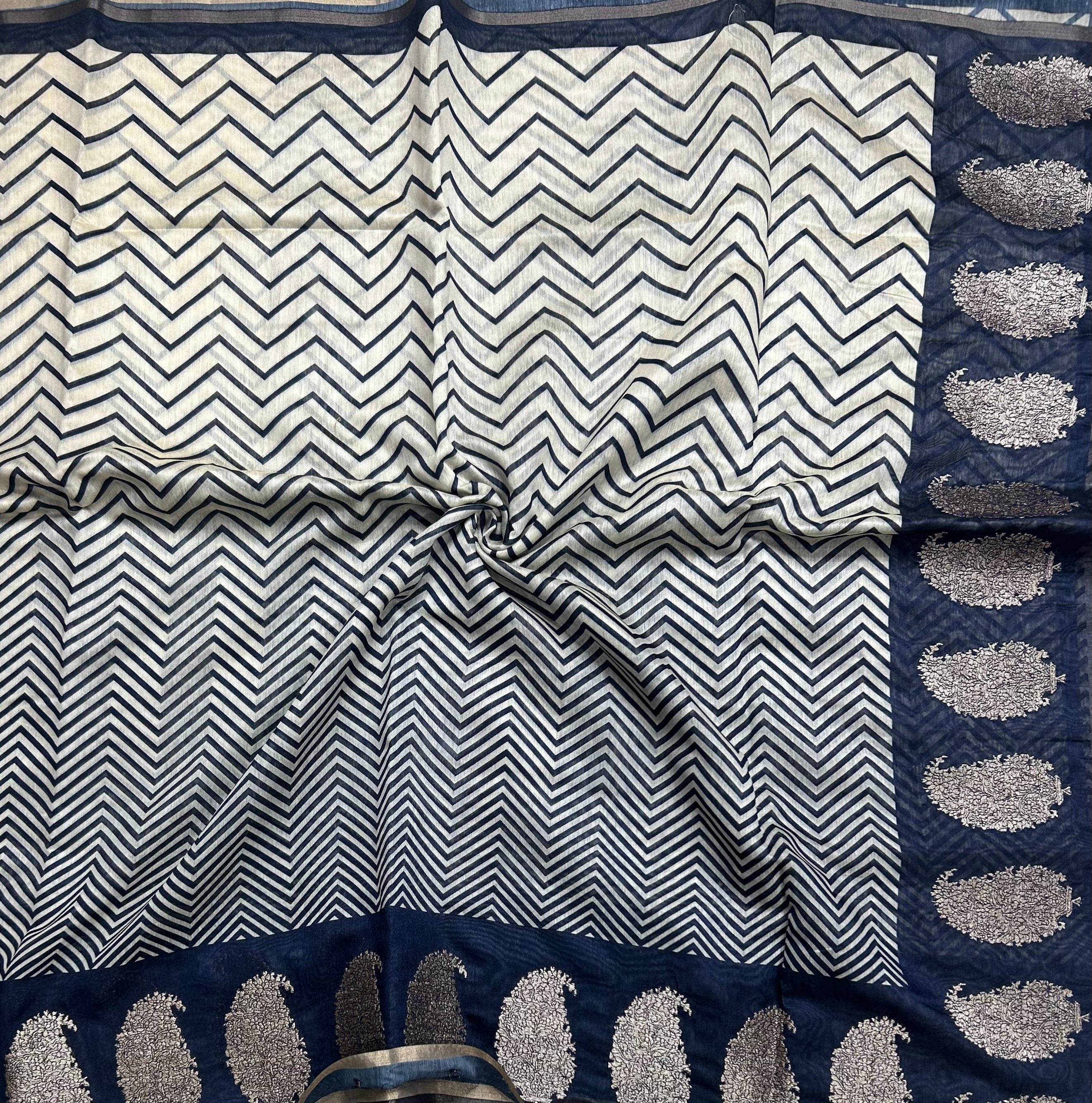 Navy blue border Butta soft Chanderi 105 saree