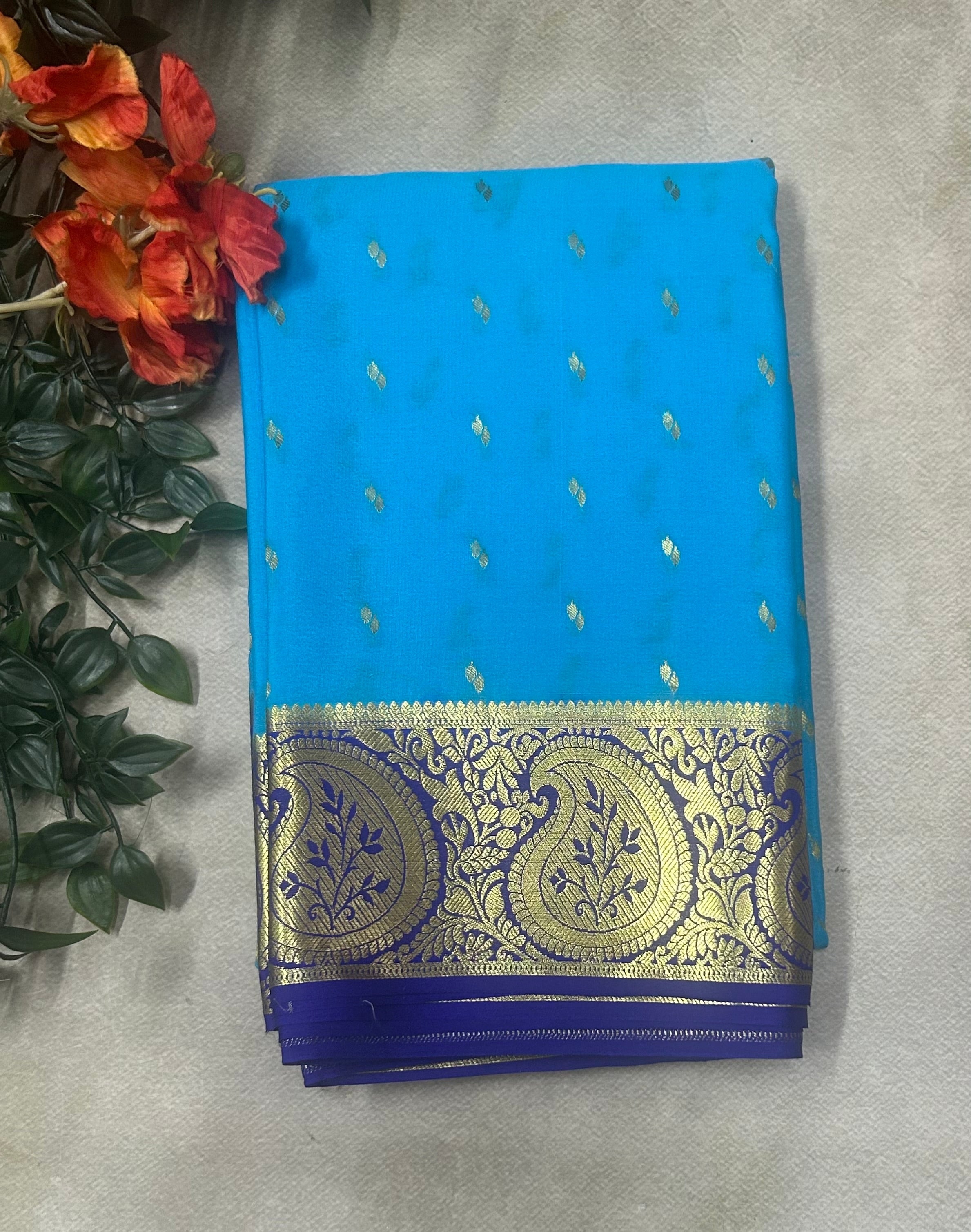 Blue n royal blue pure Mysore silk saree