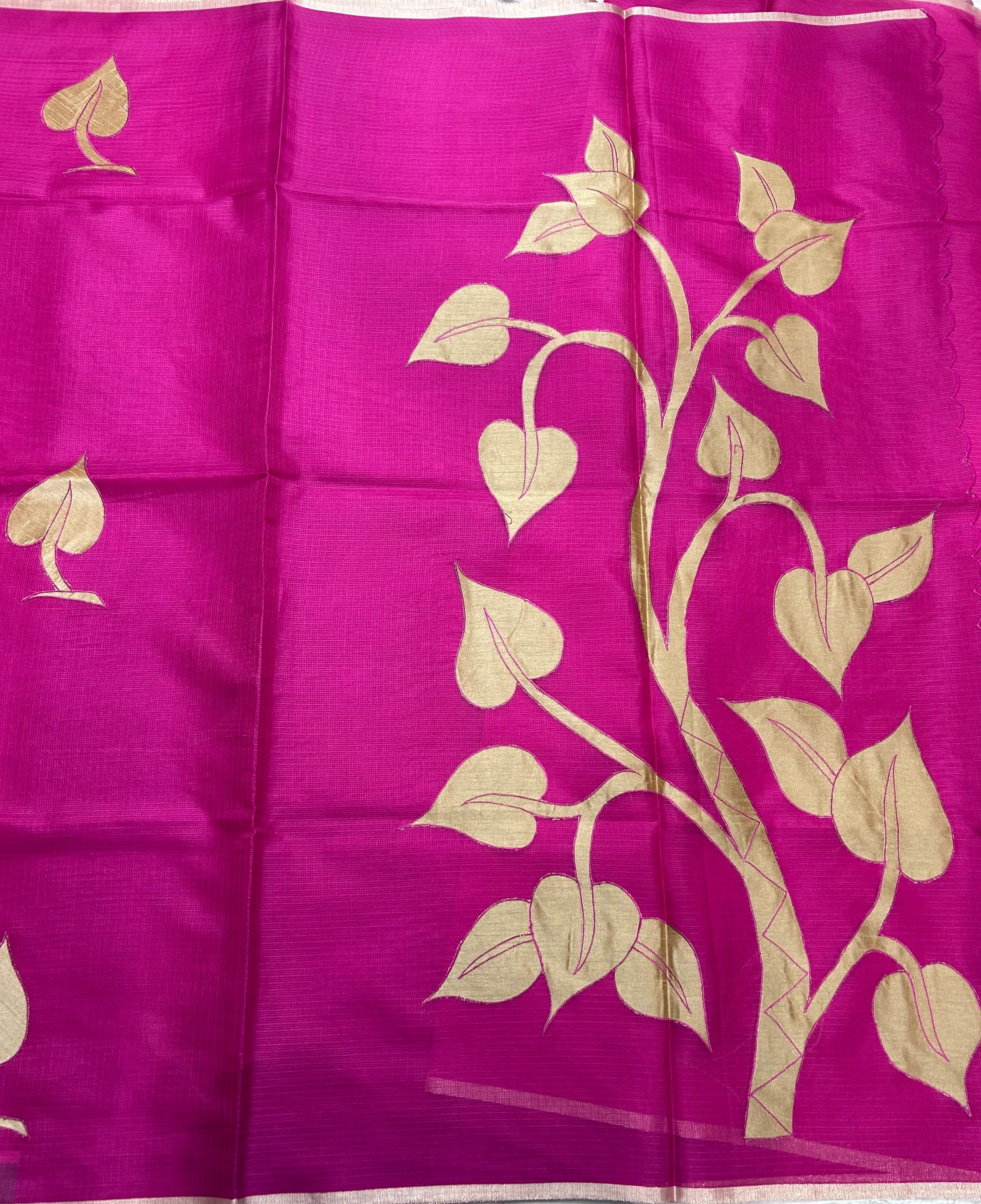Pink kota checks appliqué work 106 saree