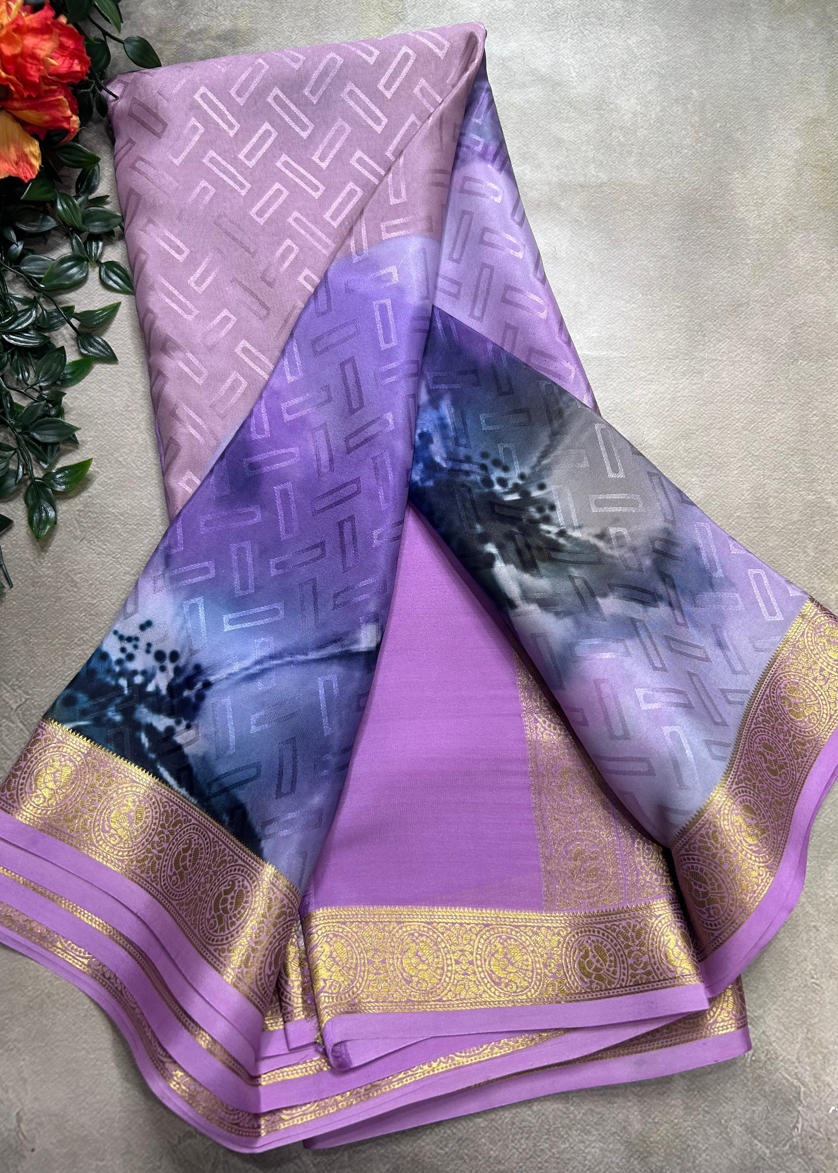 Multicolour digital print pure mysore silk saree(DMS106)